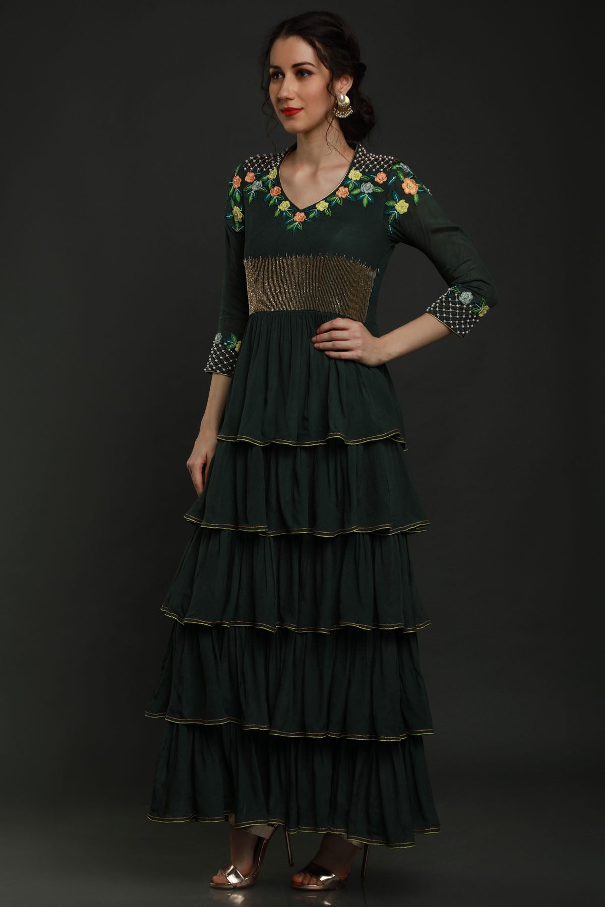 Multi Layered Pearl Embellished Gown