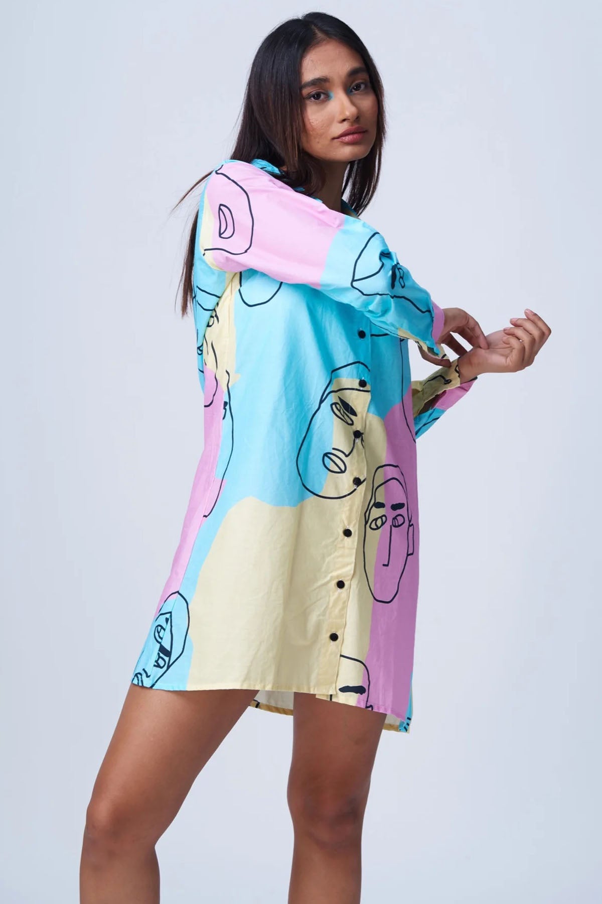 Multicolor Handdrawn Shirt Dress