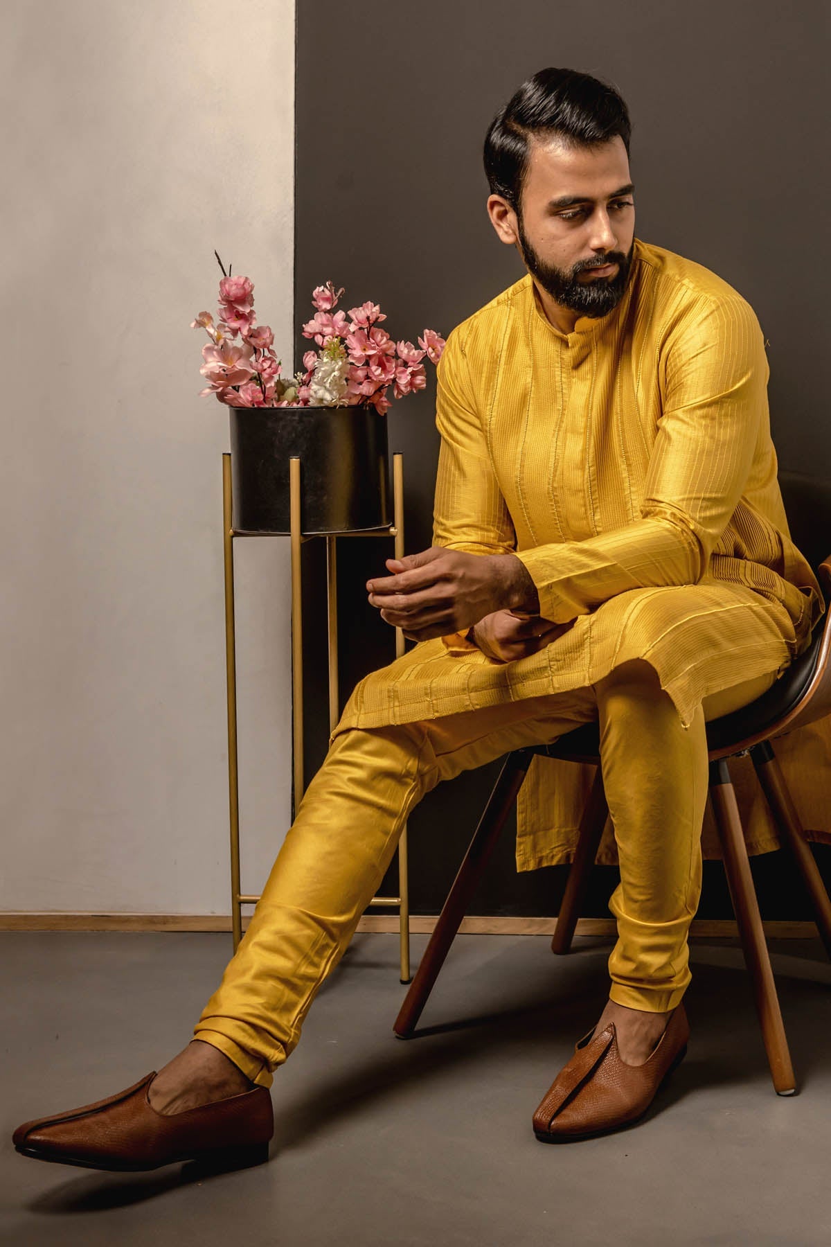 Buy Mustard Pintuck Kurta Set Online