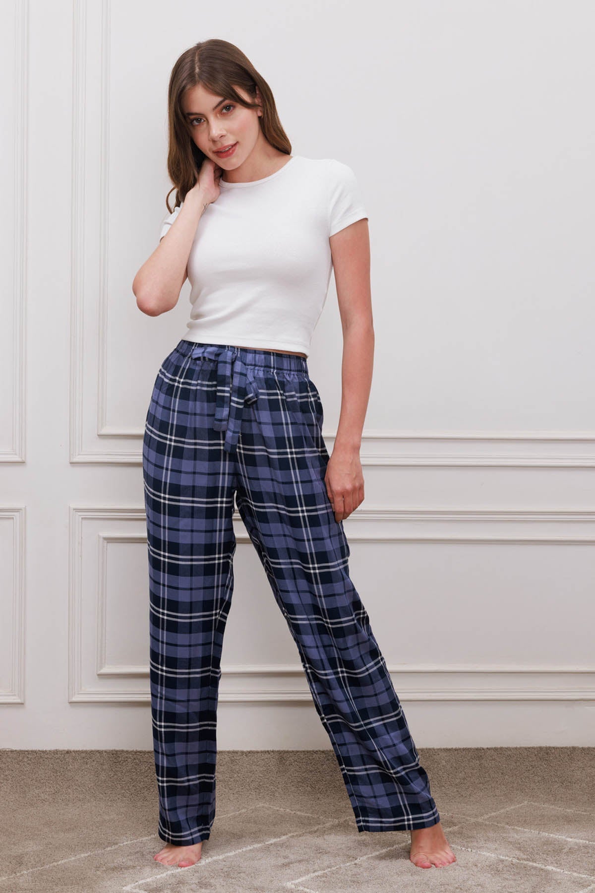 Buy Designer Navy Plaid Check Pyjama Online