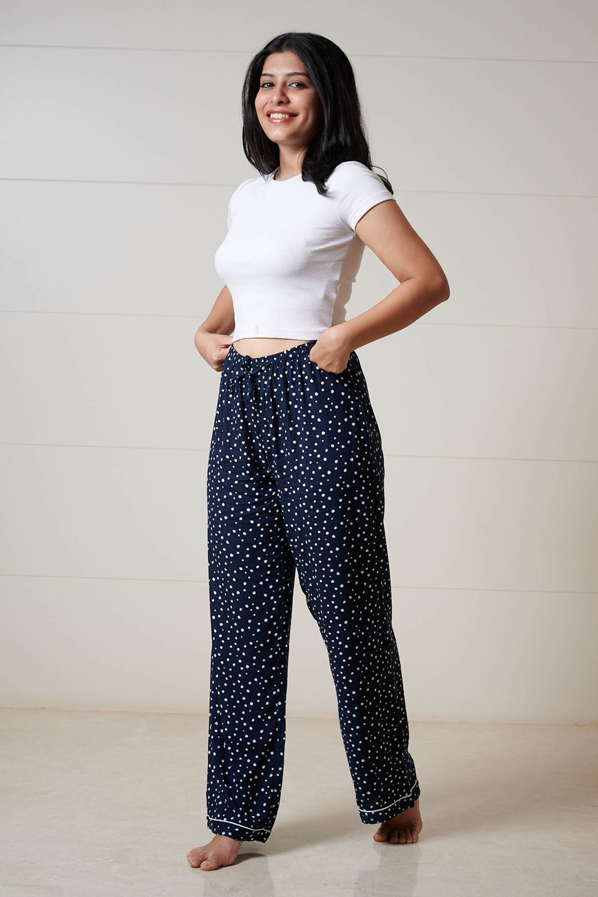 Buy Designer Navy Polka Pyjama Online