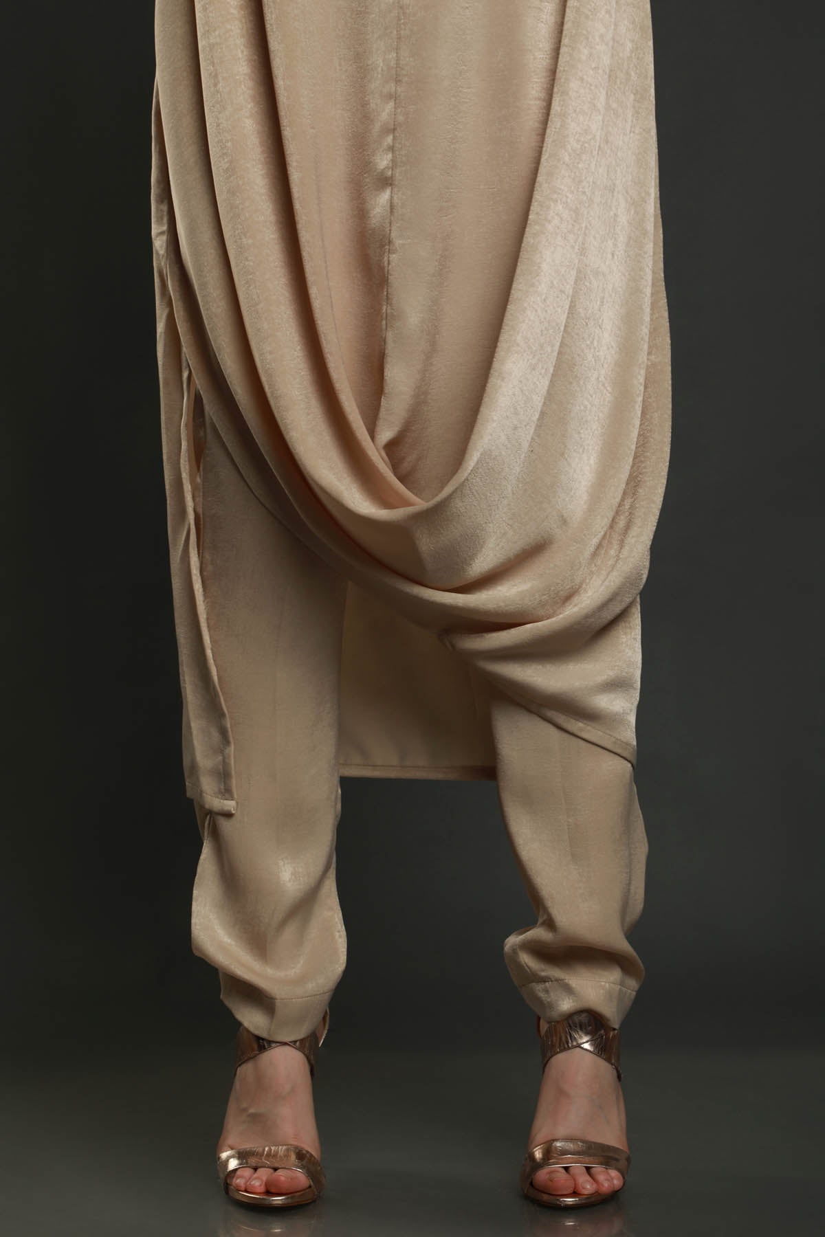 Beige Crepe Drape Tunic & Pants
