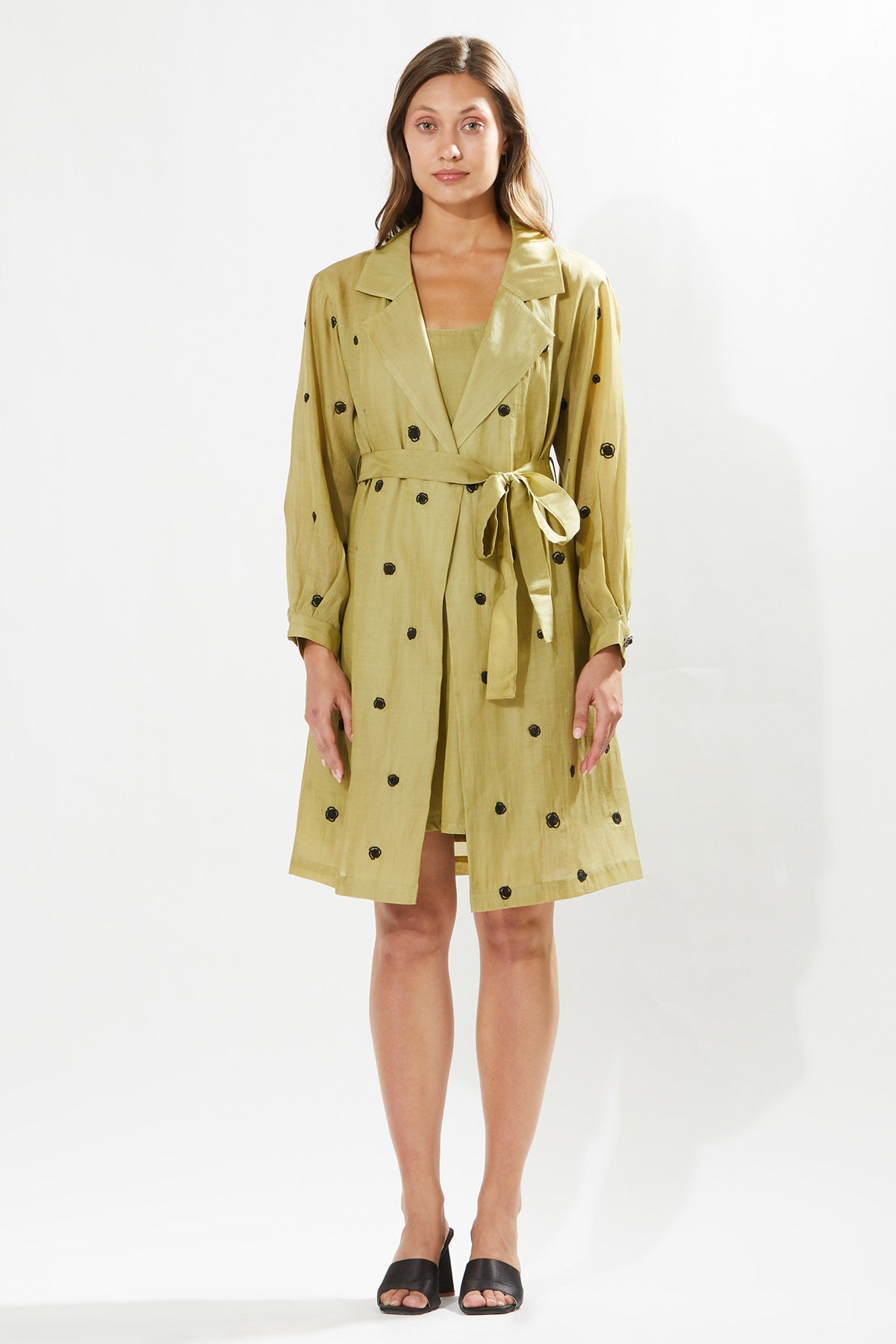 Buy Designer Meadow Olive Green Floral Coat for Women at ScrollnShops