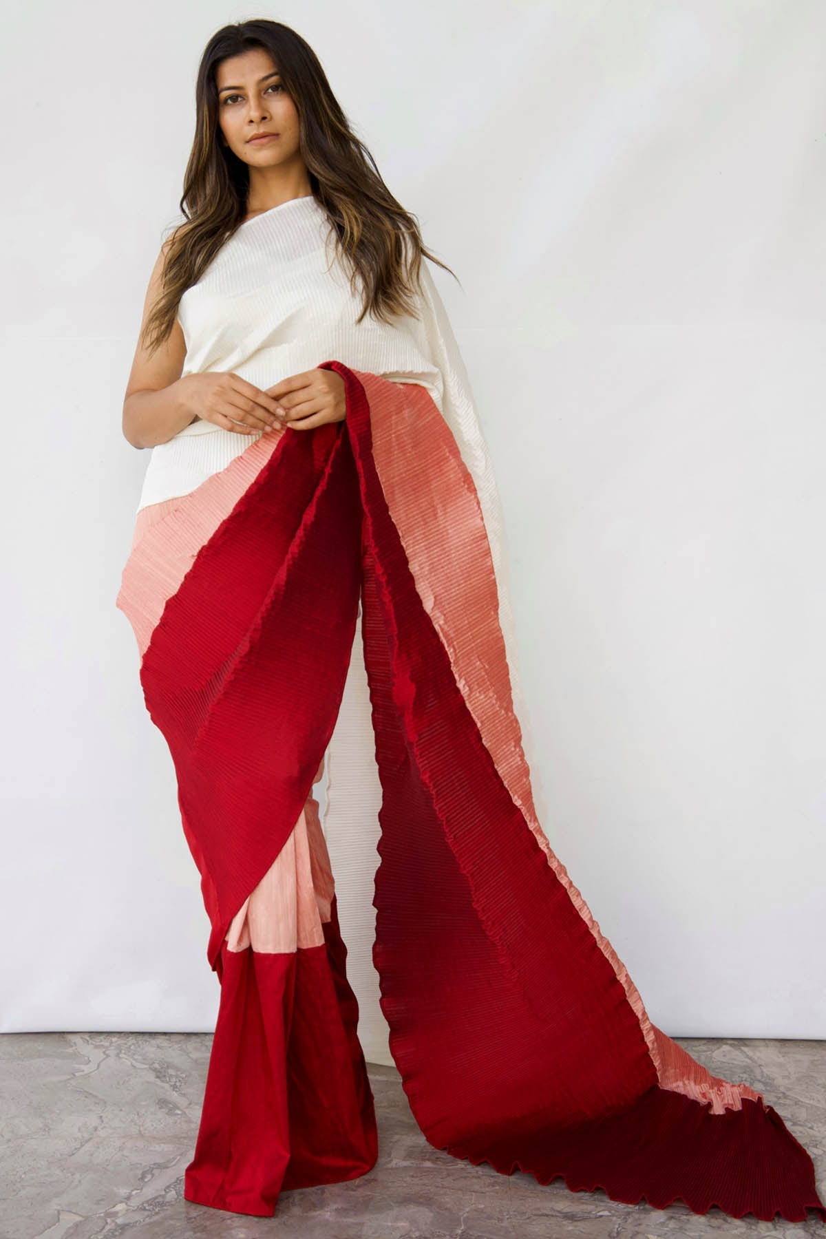 Buy Ombre Rosettes Silk Drape Saree For Women's available at ScrollnShops