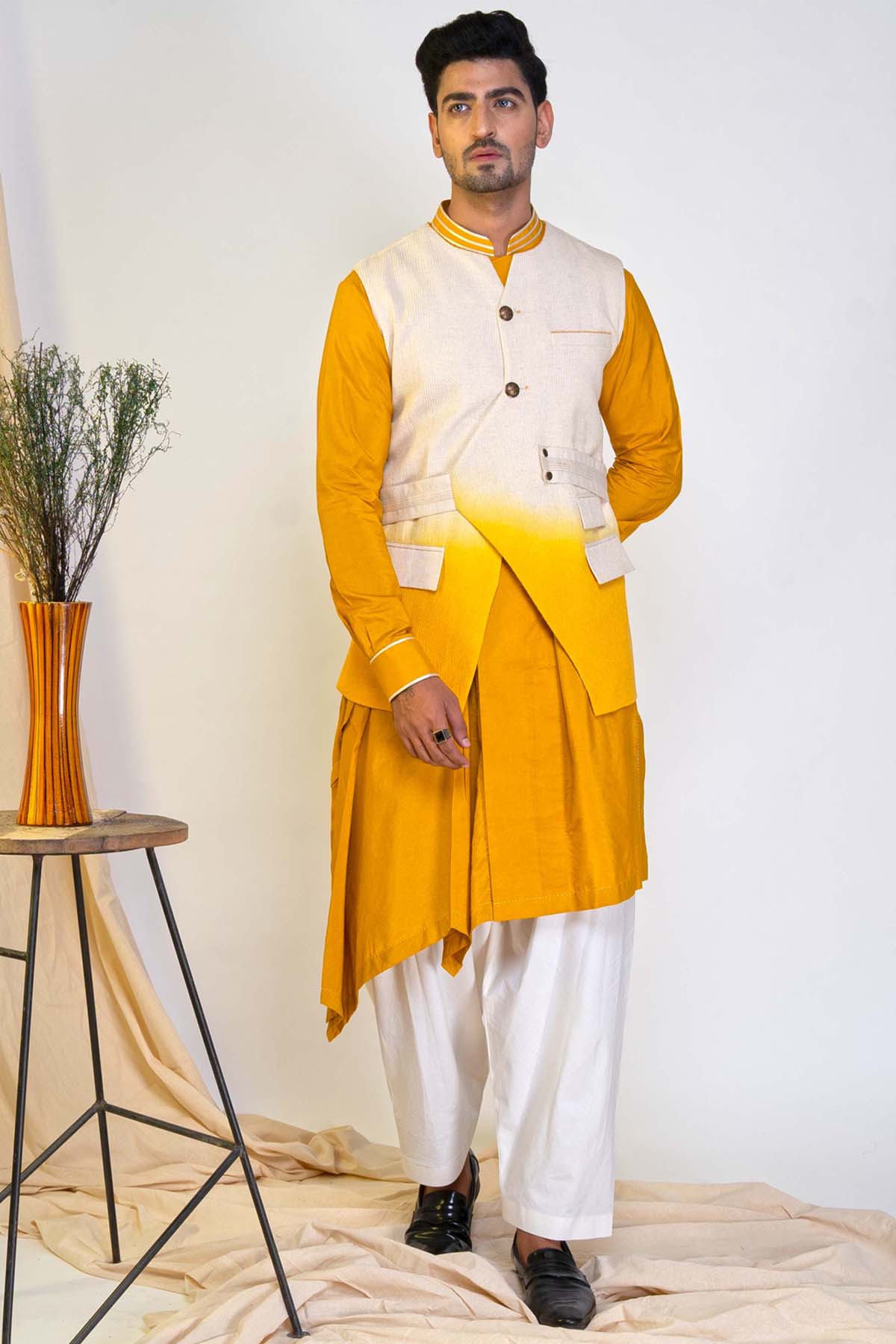 Ombre Sadri Jacket & Kurta Set