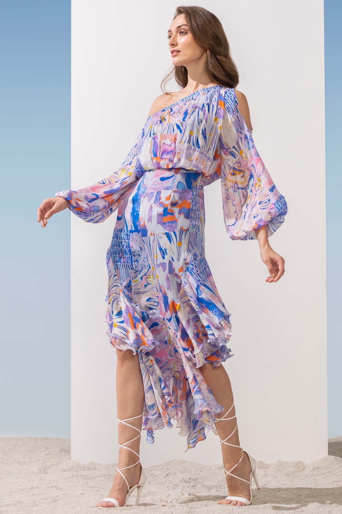 One Off Shoulder Printed Dress