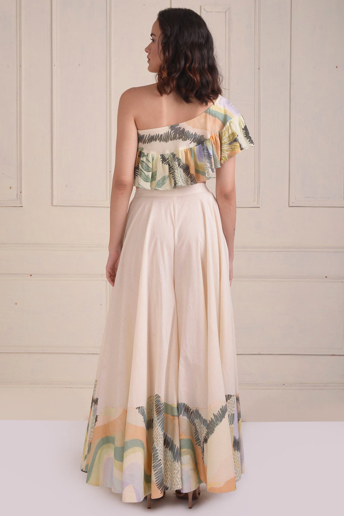 One Shoulder Crop Top & Sharara Set