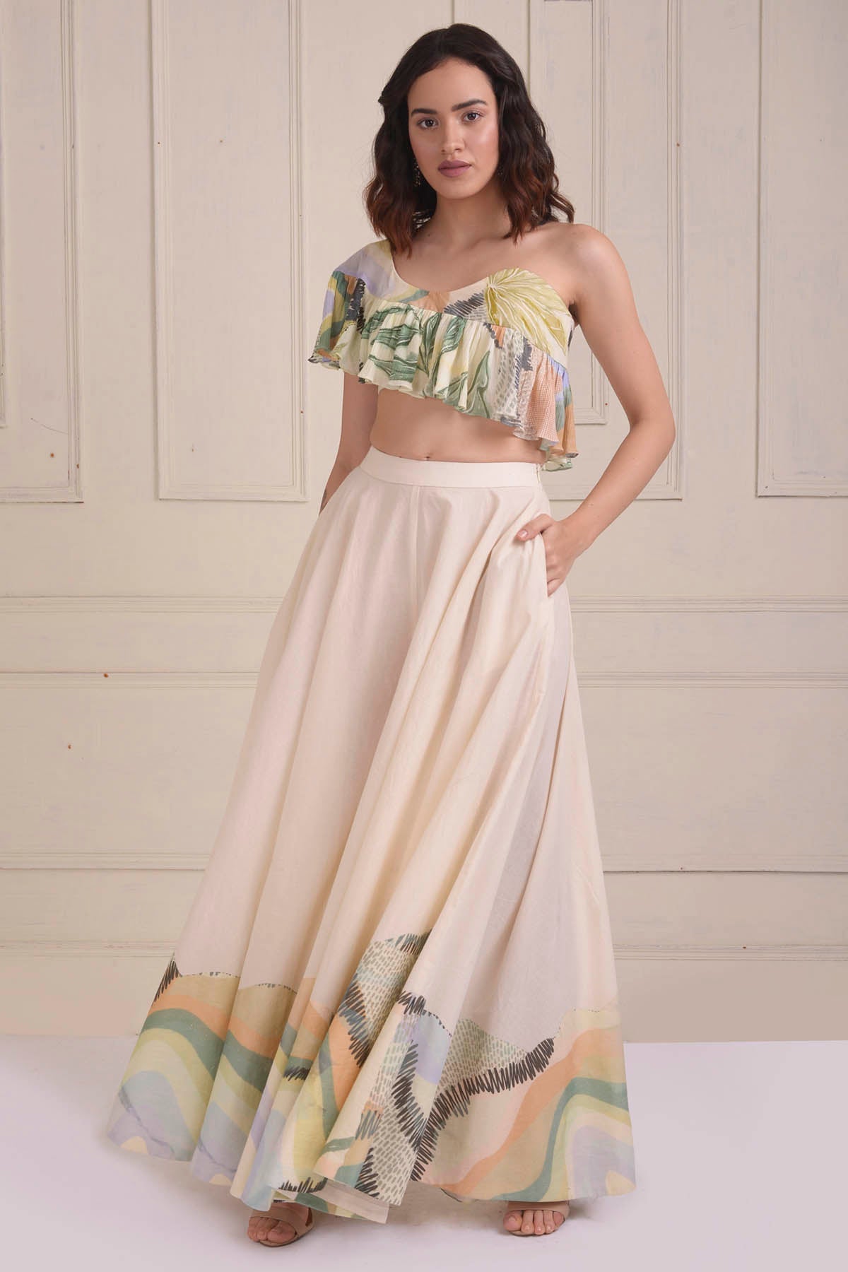 One Shoulder Crop Top & Sharara Set