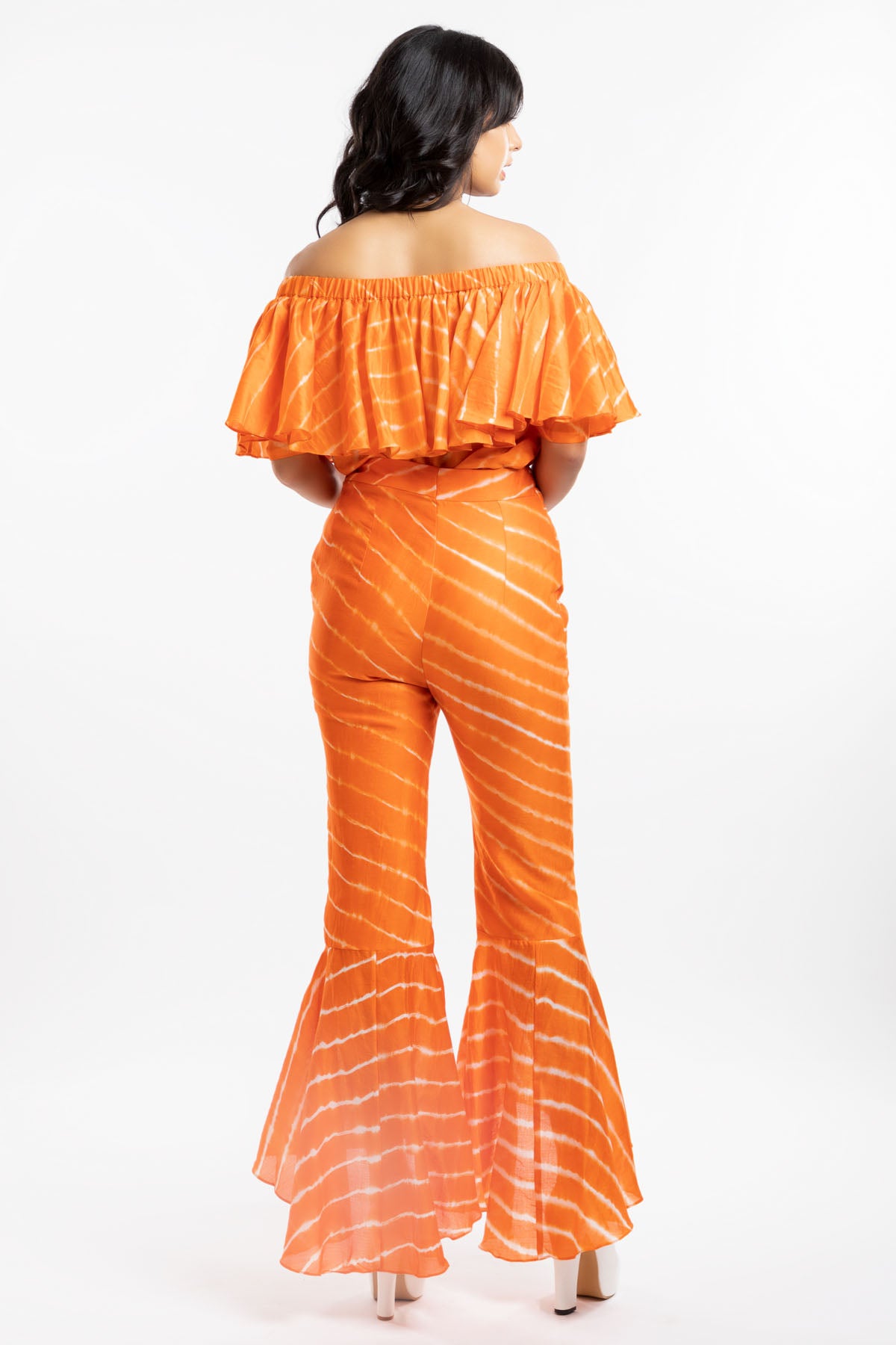 Orange Chanderi Flared Trousers