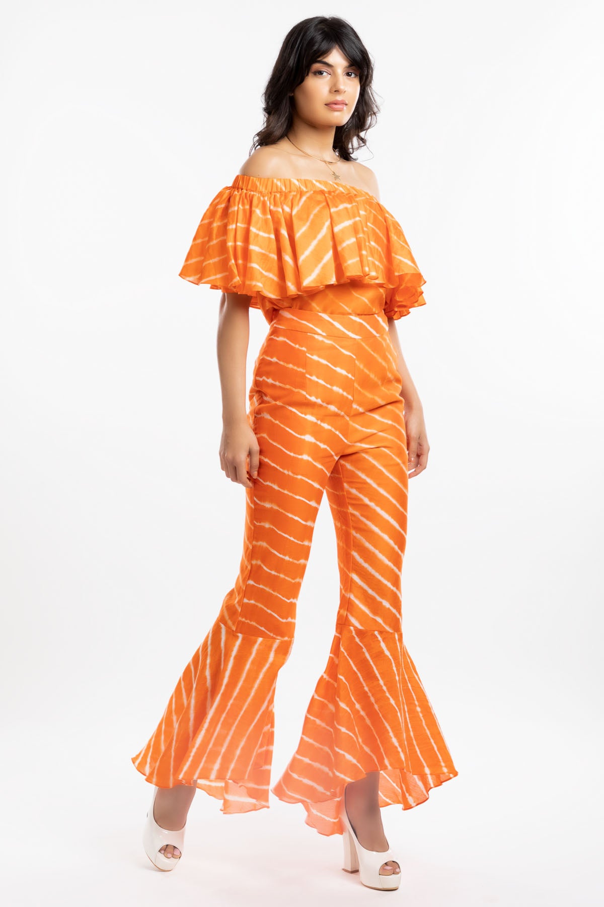 Orange Chanderi Flared Trousers