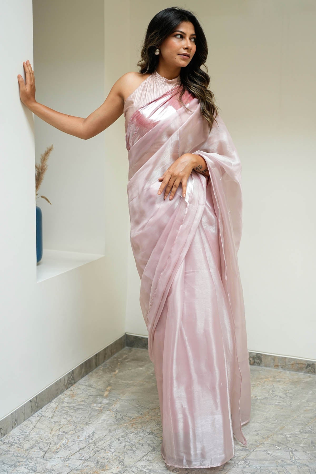 Buy Organza Mauve Drape Saree For Women's available at ScrollnShops