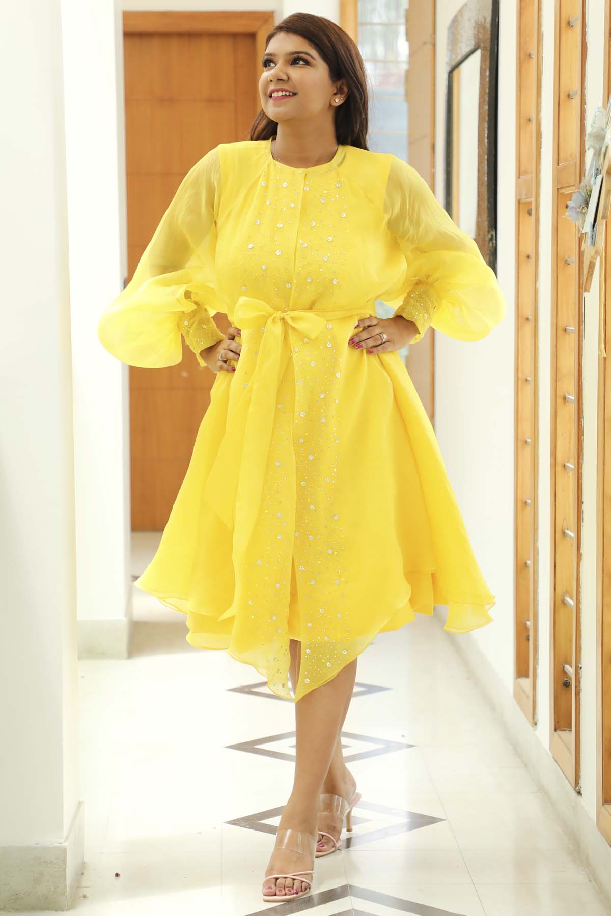 Buy Organza Silk Balloon Dress For Women available at ScrollnShops Yellow / S Buy Organza Silk Balloon Dress For Women available at ScrollnShops Yellow / S
