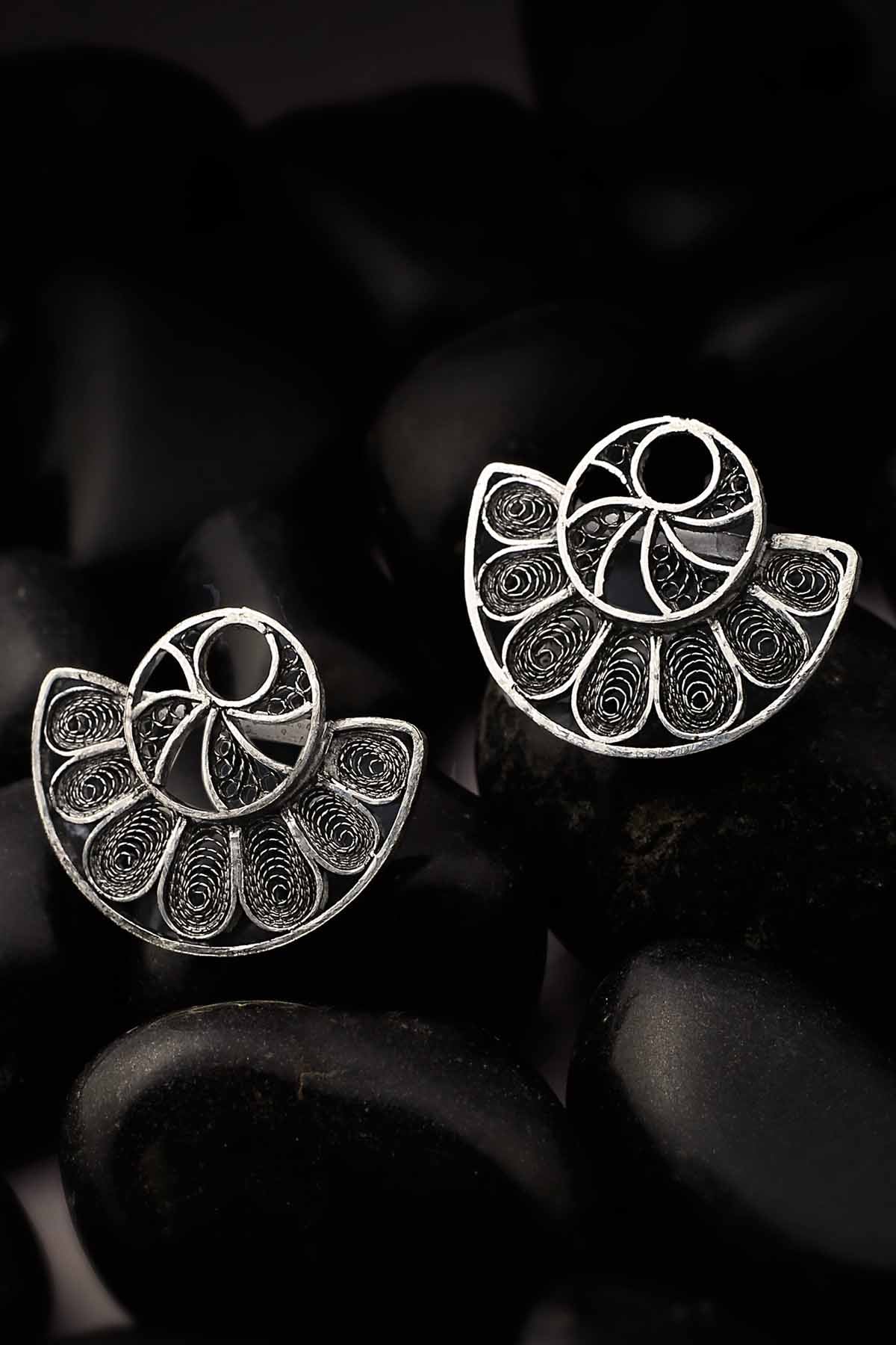 Oxidised Silver Earrings with Intricate Work