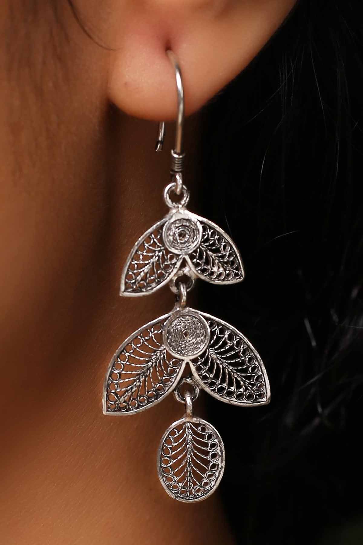 Buy Filigree Art in Oxidised Silver Earrings Online