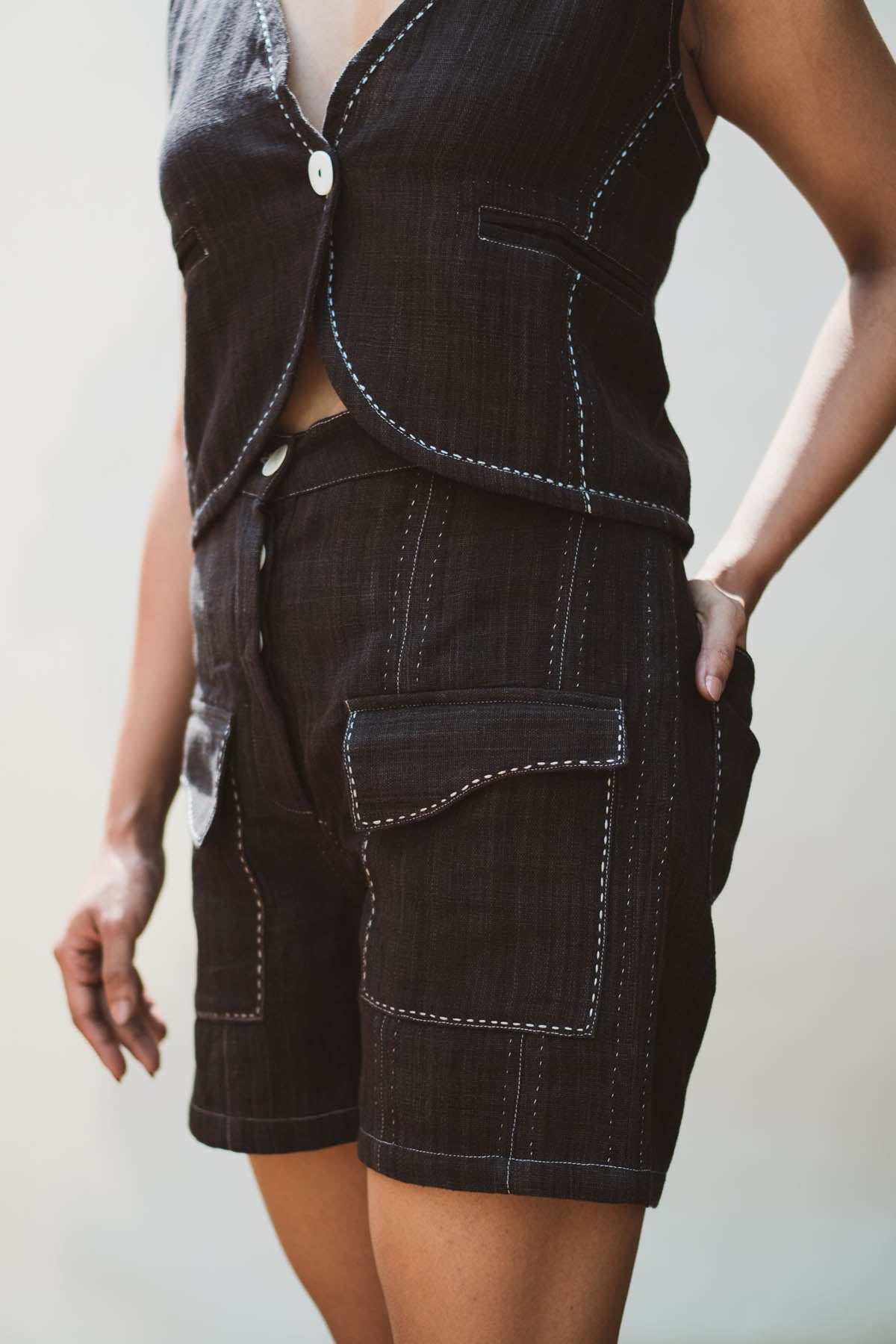 Buy Designer Panelled High Waist Shorts By Lafaani