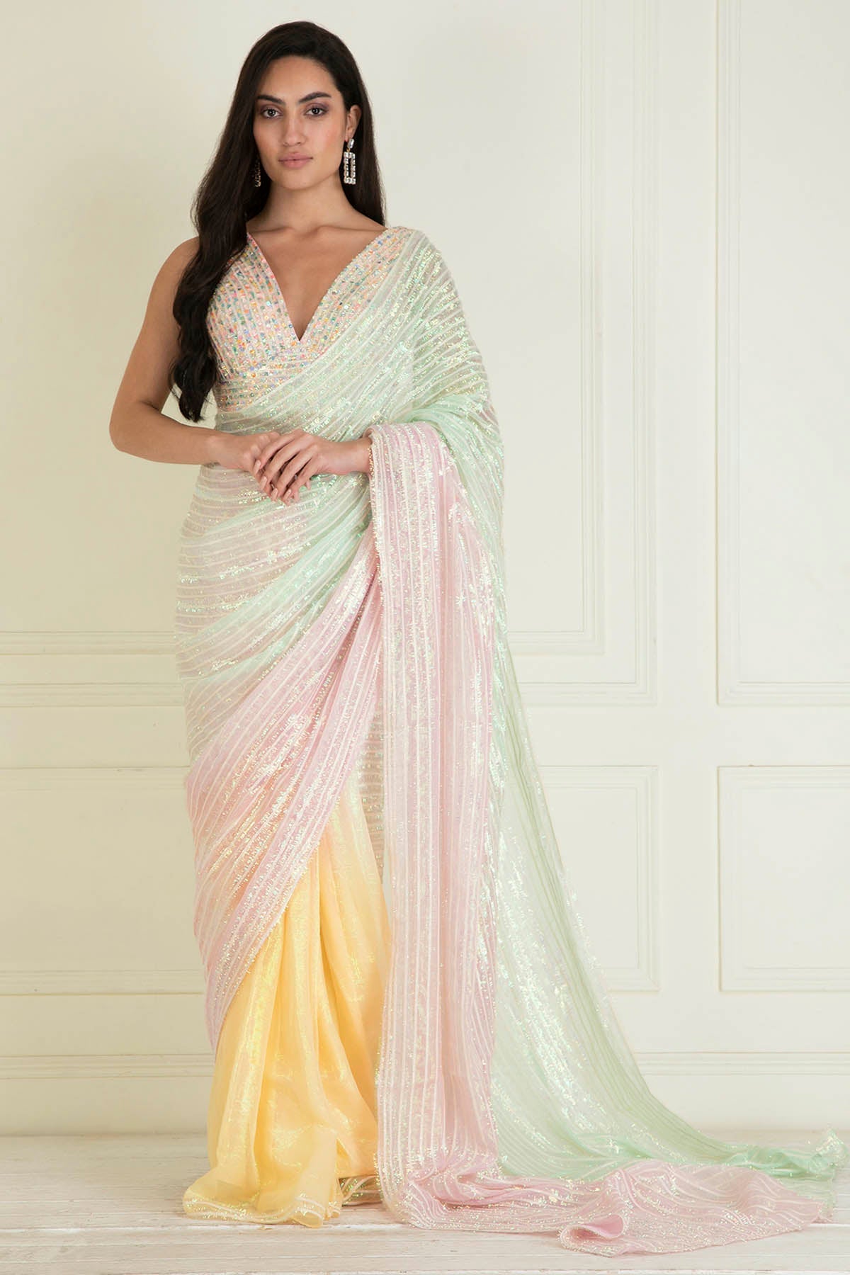 Pastel Ombre Pre Stitched Saree
