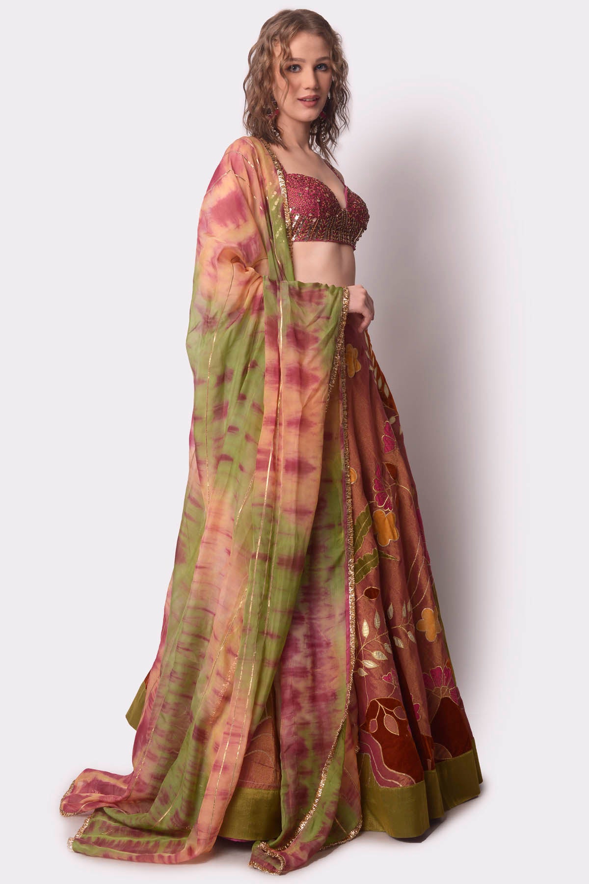 Patchwork Tissue Lehenga Set