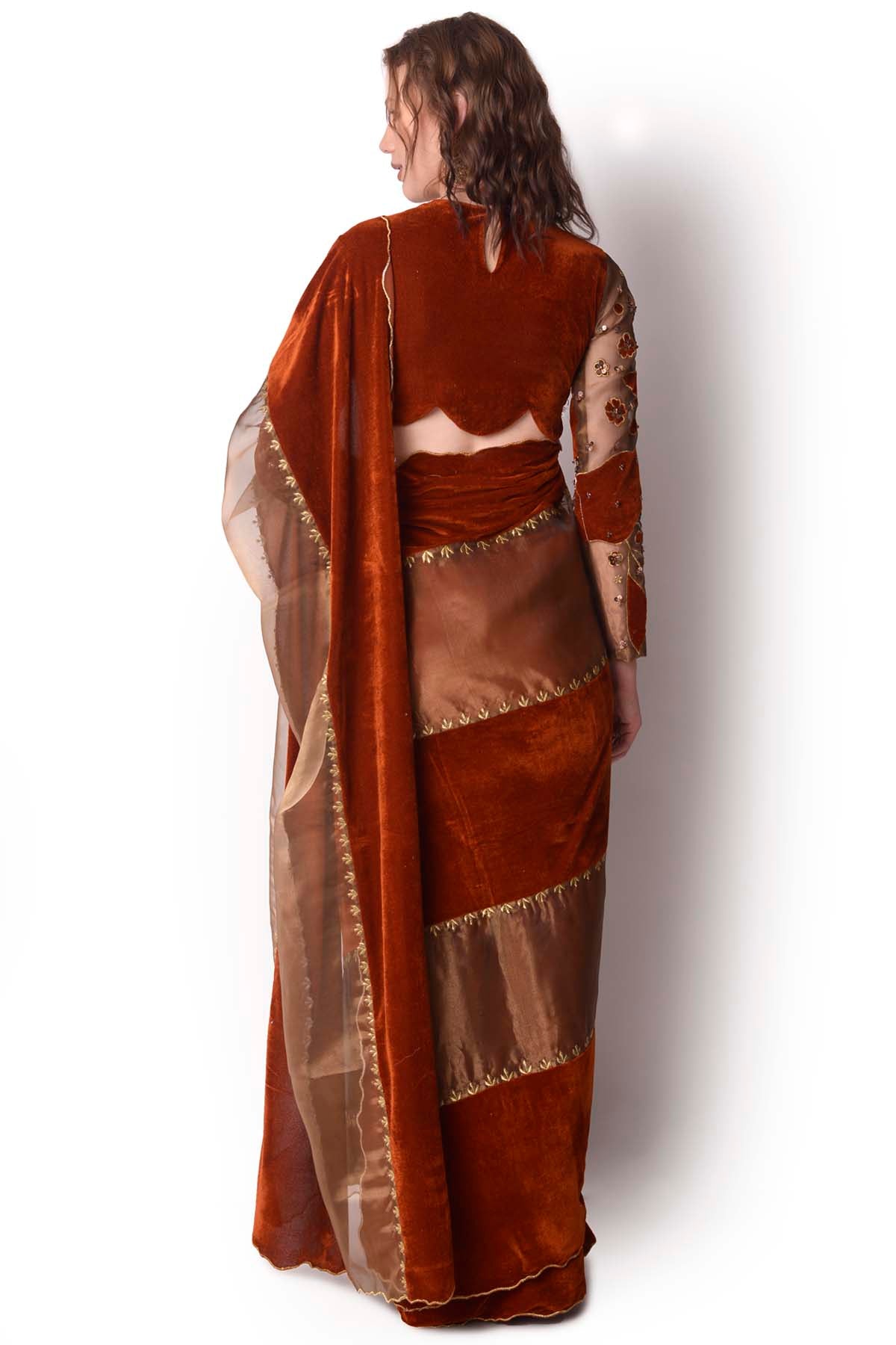 Patchwork Velvet Saree & Blouse