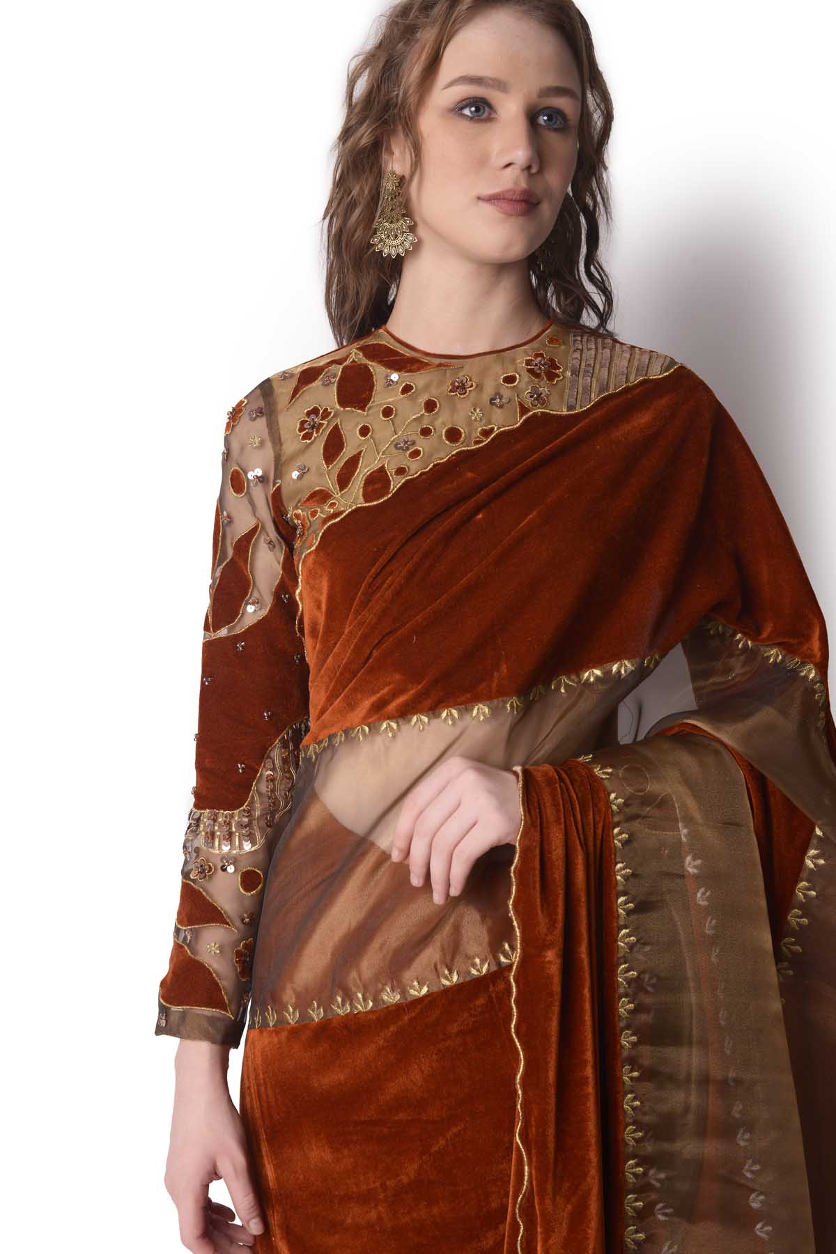 Patchwork Velvet Saree & Blouse