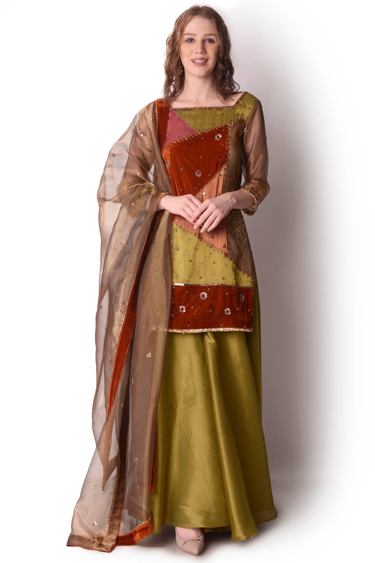 Multicolor Patchwork Kurta Set