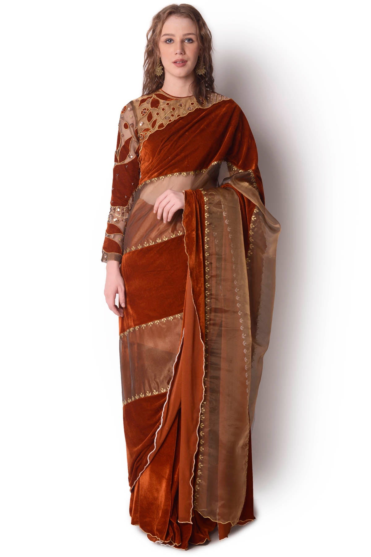 Patchwork Velvet Saree & Blouse