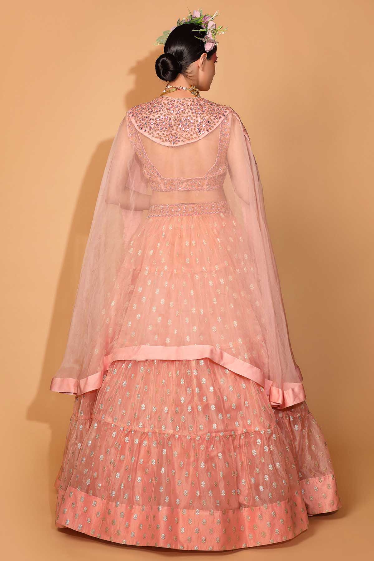 Peach Banarasi Embroidered Lehenga Set