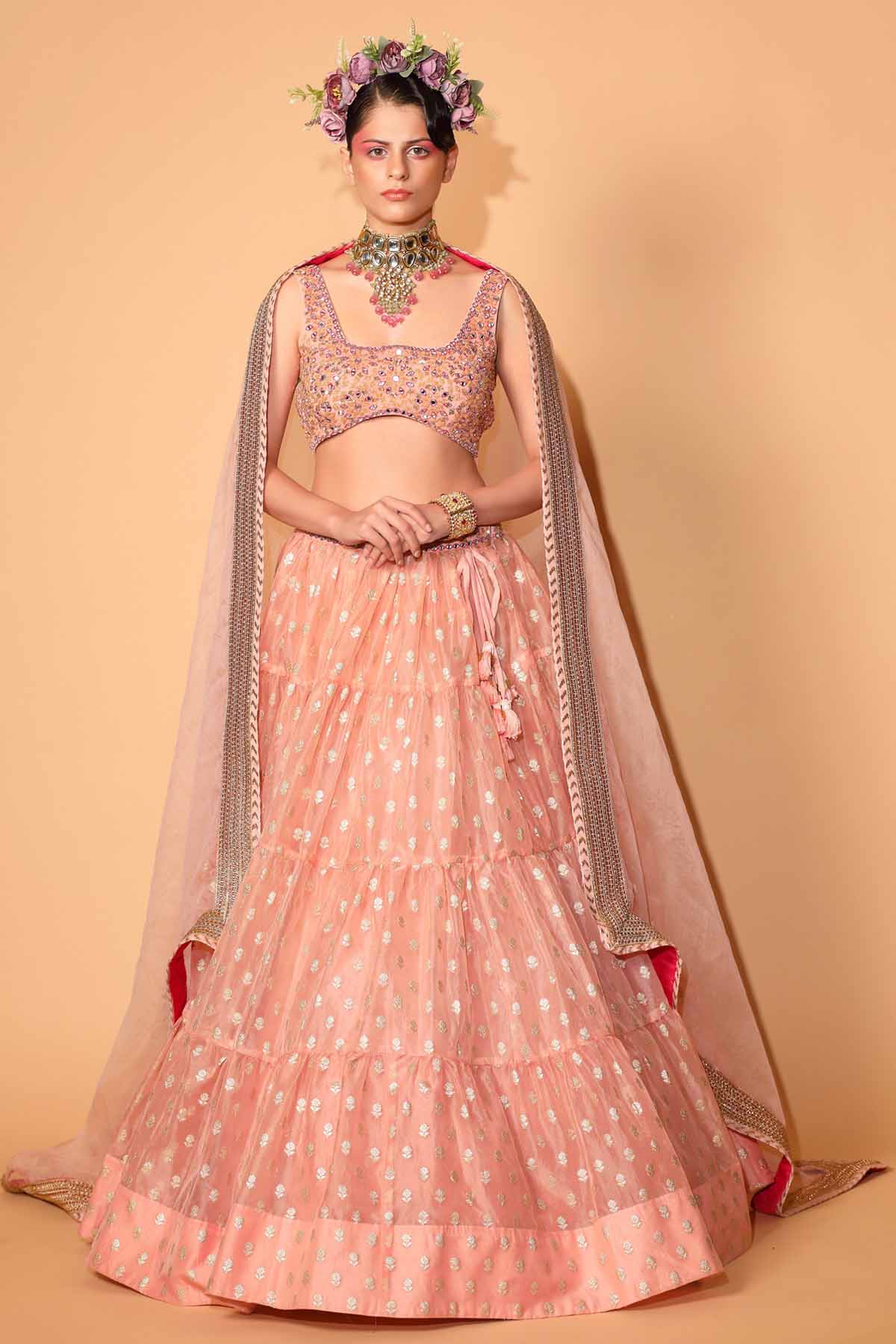 Peach Embroidered Lehenga Set