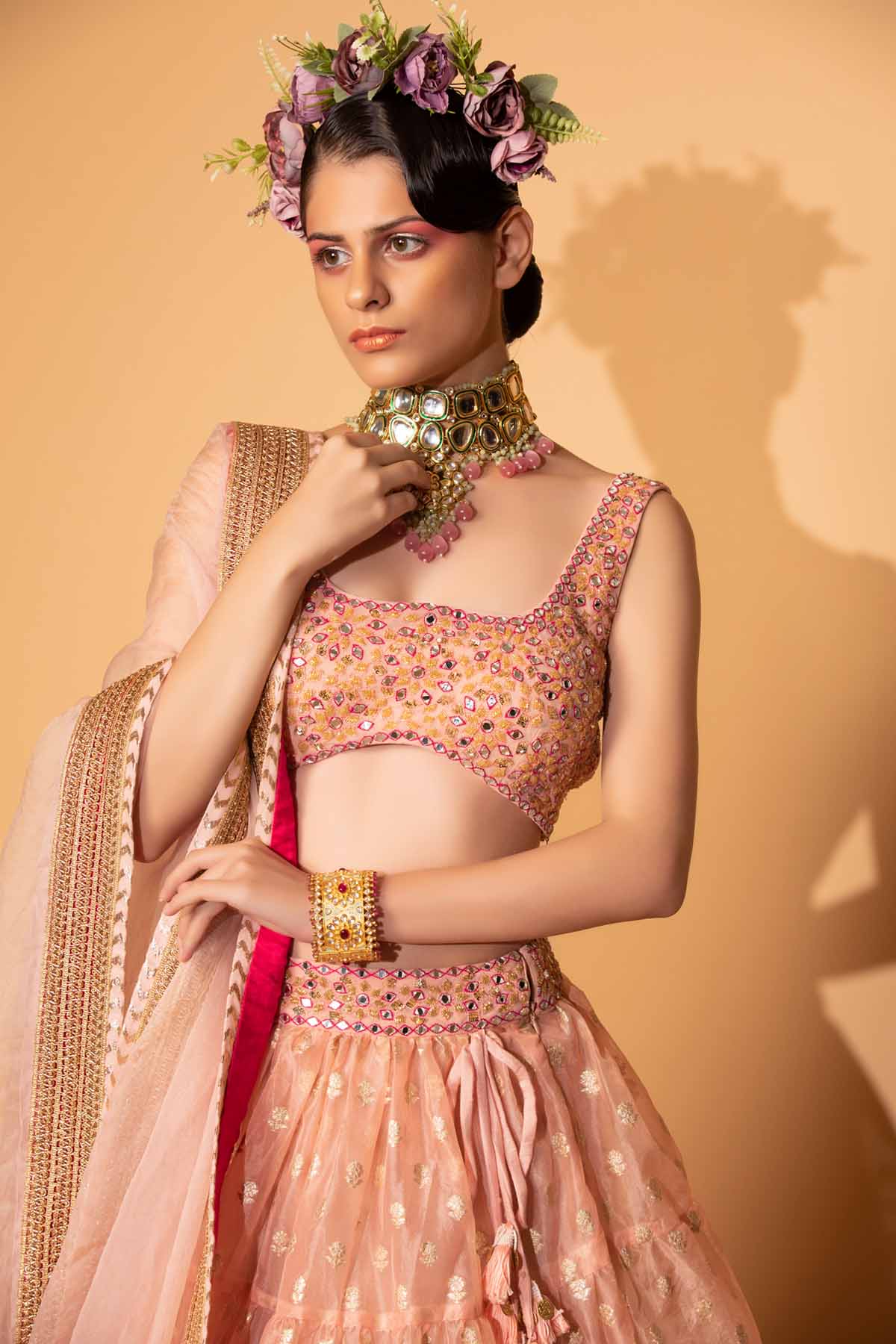 Peach Embroidered Lehenga Set