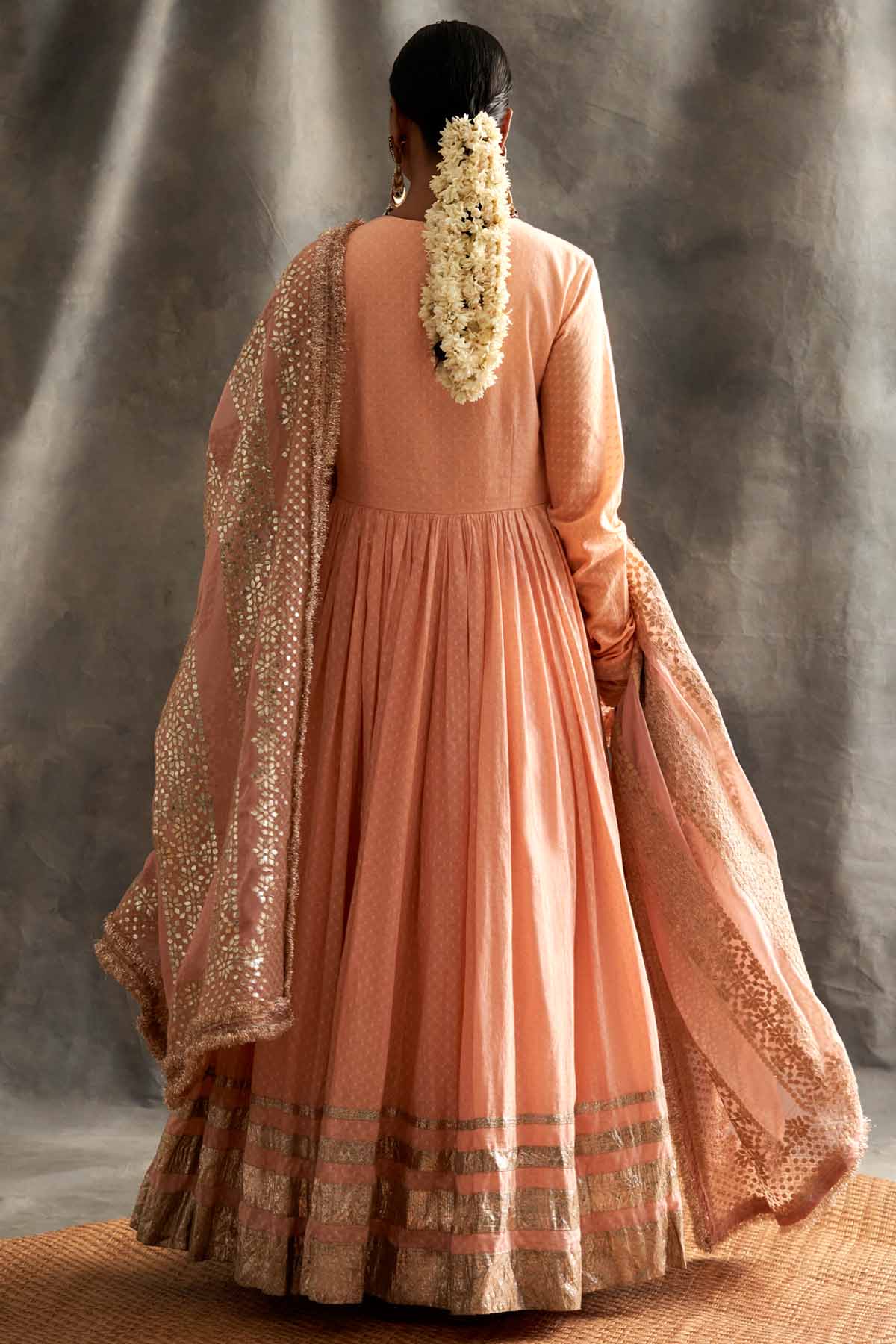 Peach Gathered Angrakha Set