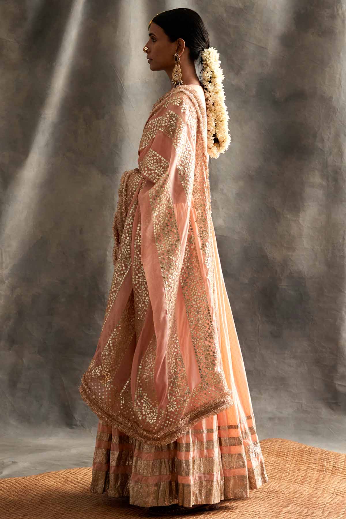 Peach Gathered Angrakha Set