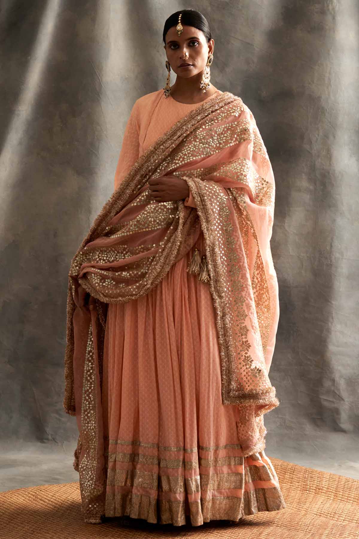 Buy ITRH, Designer Peach Gathered Angrakha Set Online