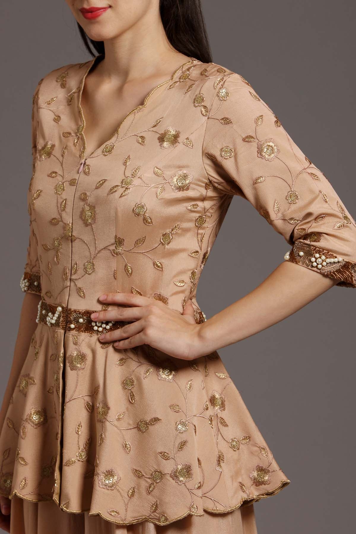 Peplum Flared Embroidered Jumpsuit