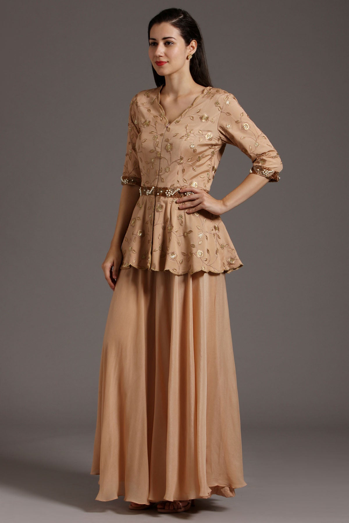 Peplum Flared Embroidered Jumpsuit