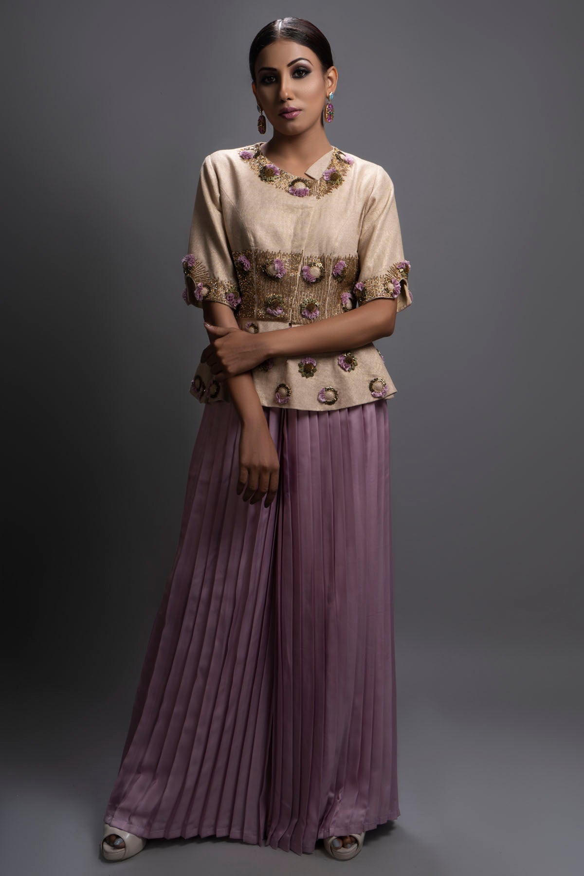 Peplum Top & Pleated Pant Set