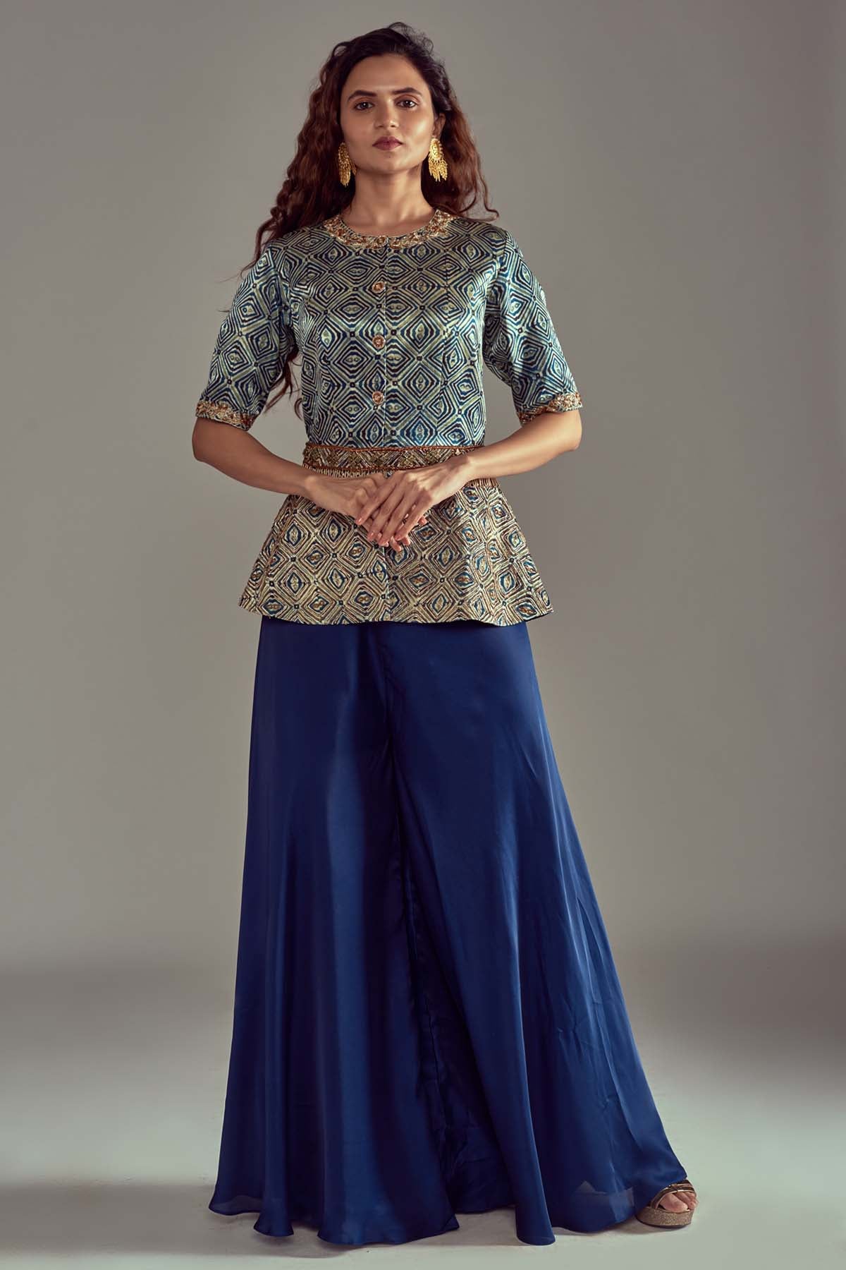 Blue Peplum Top & Pant Set