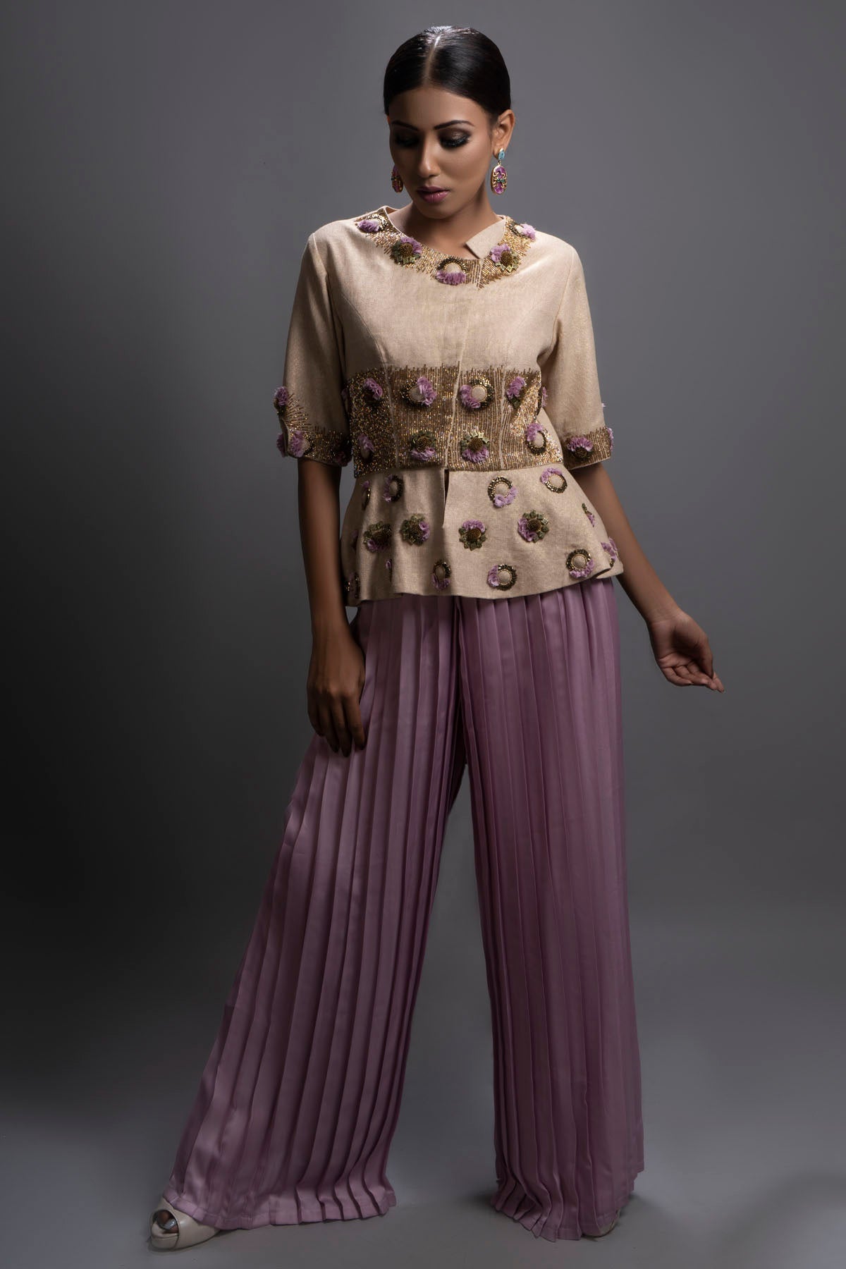 Peplum Top & Pleated Pant Set