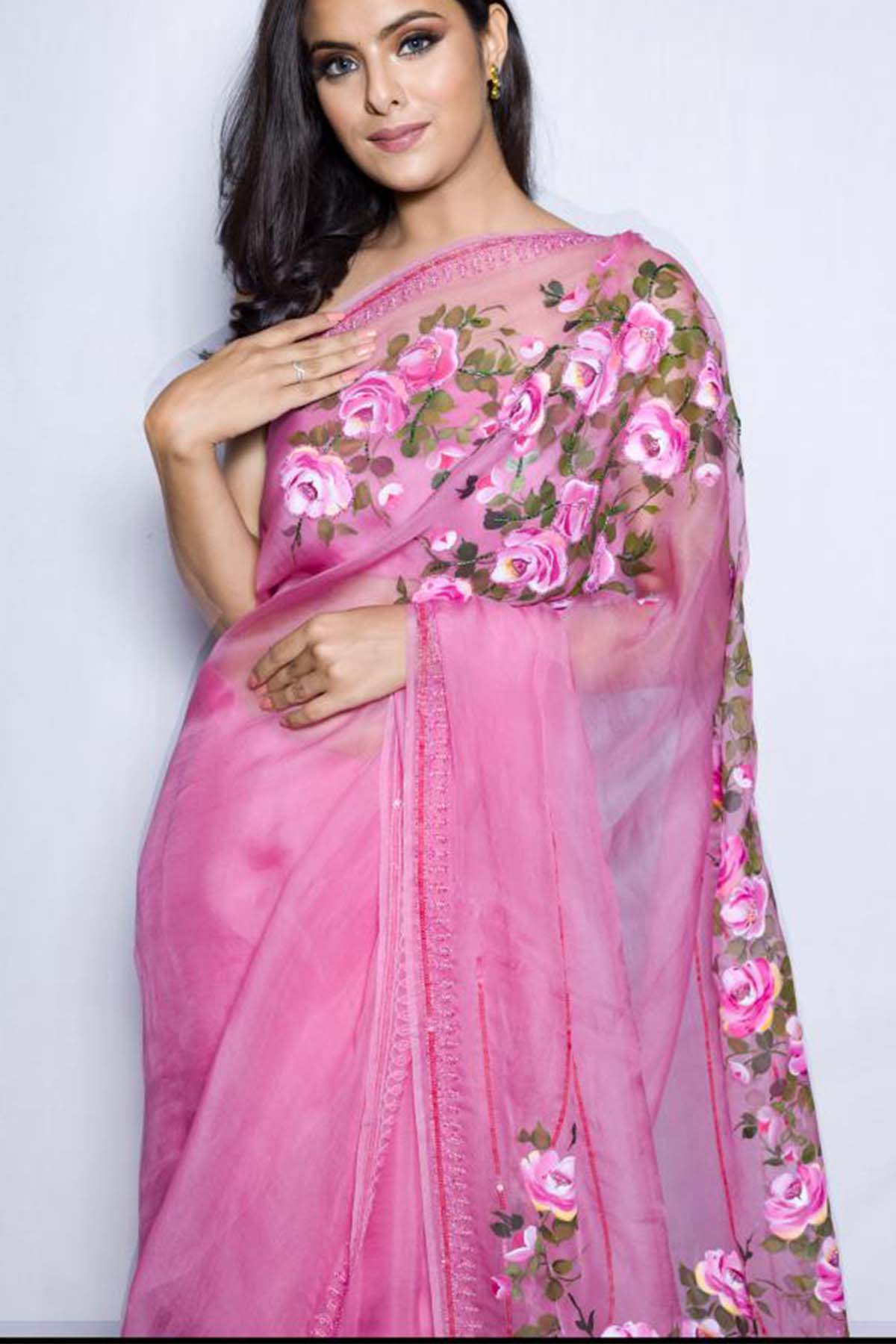 Pink Embroidered Border Saree