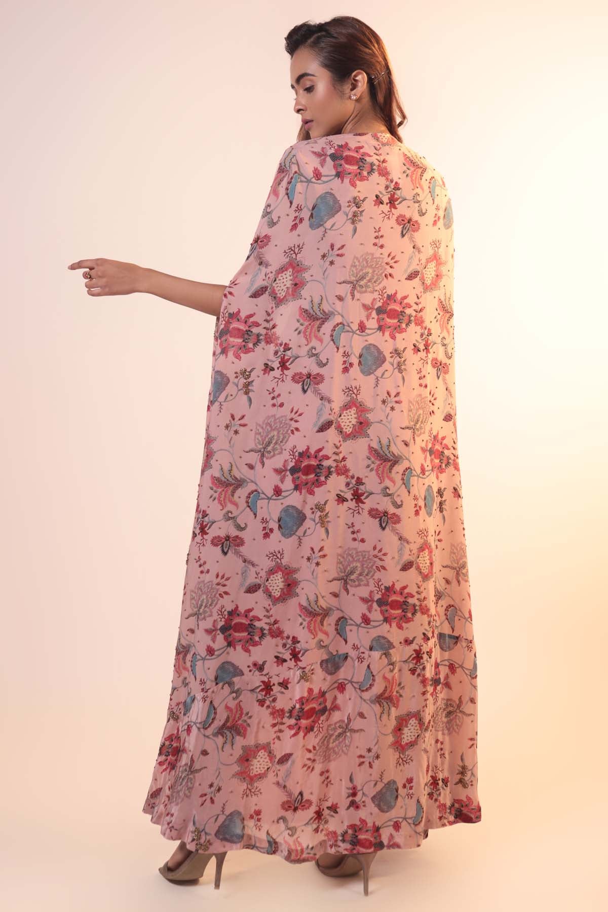 Pink Floral Cape & Skirt Set