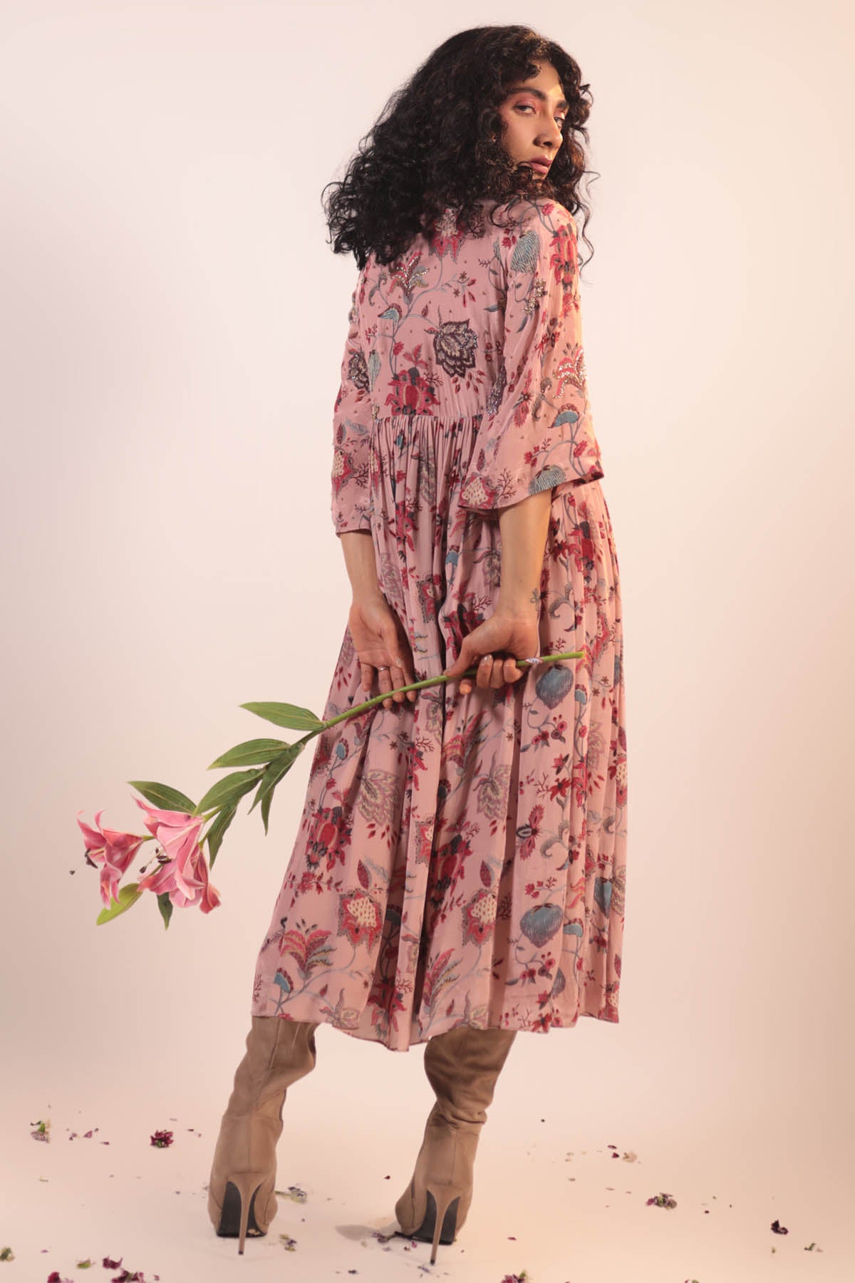 Pink Floral Gathered Kurta