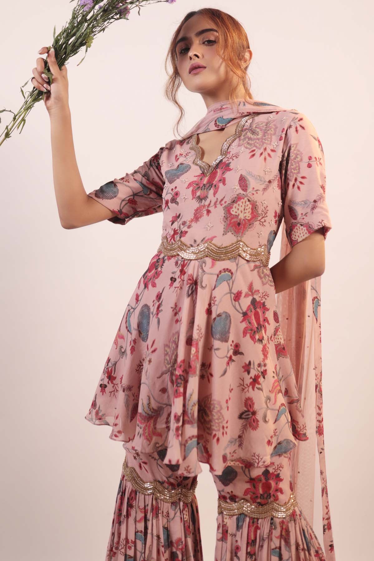 Pink Floral Printed Kurta Set