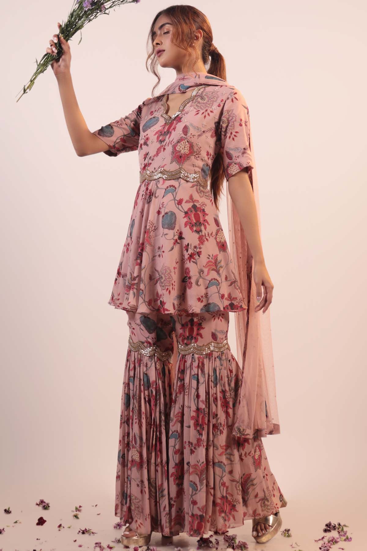 Pink Floral Printed Kurta Set