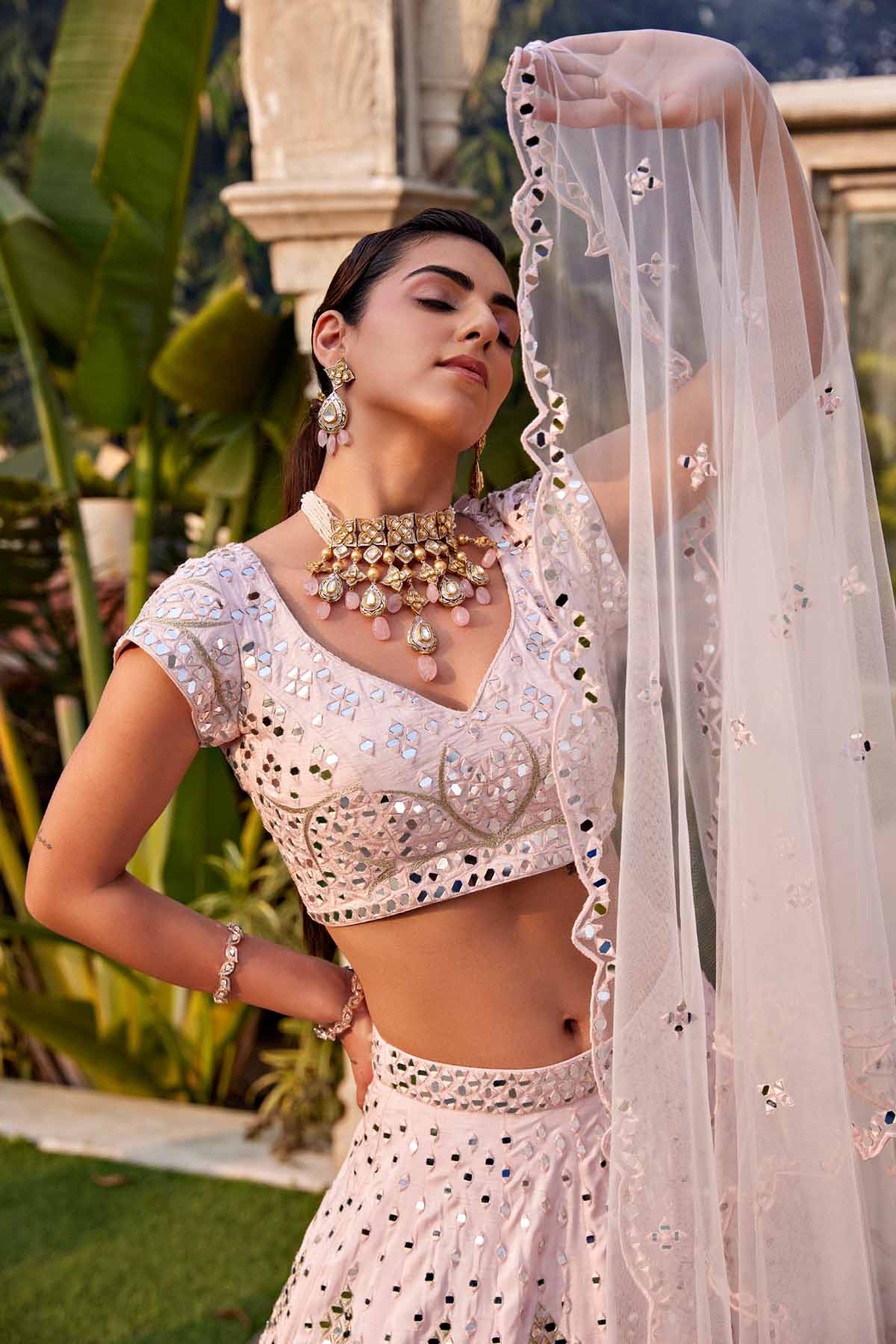 Pink Mirror Embroidered Lehenga Set