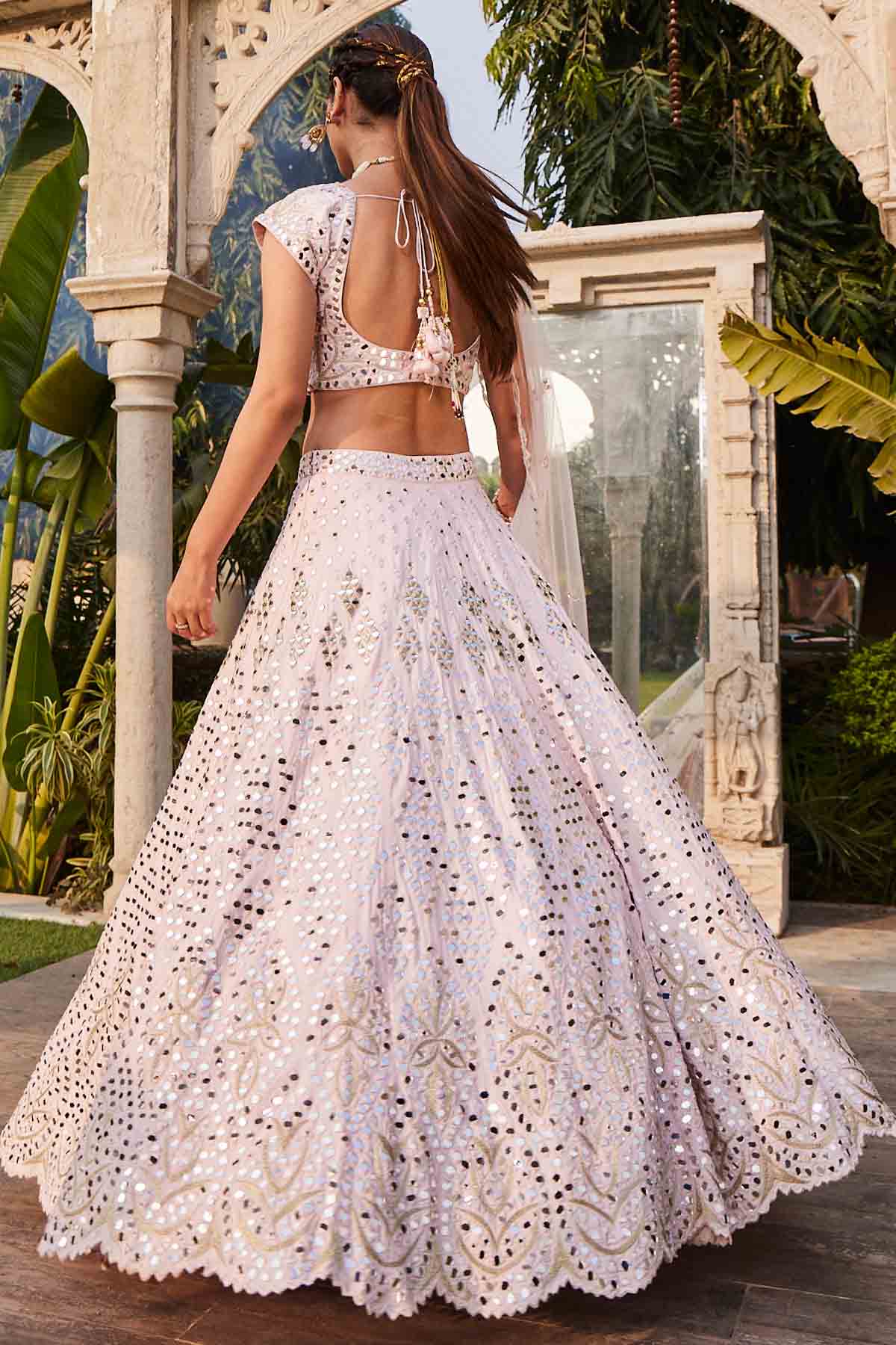 Pink Mirror Embroidered Lehenga Set