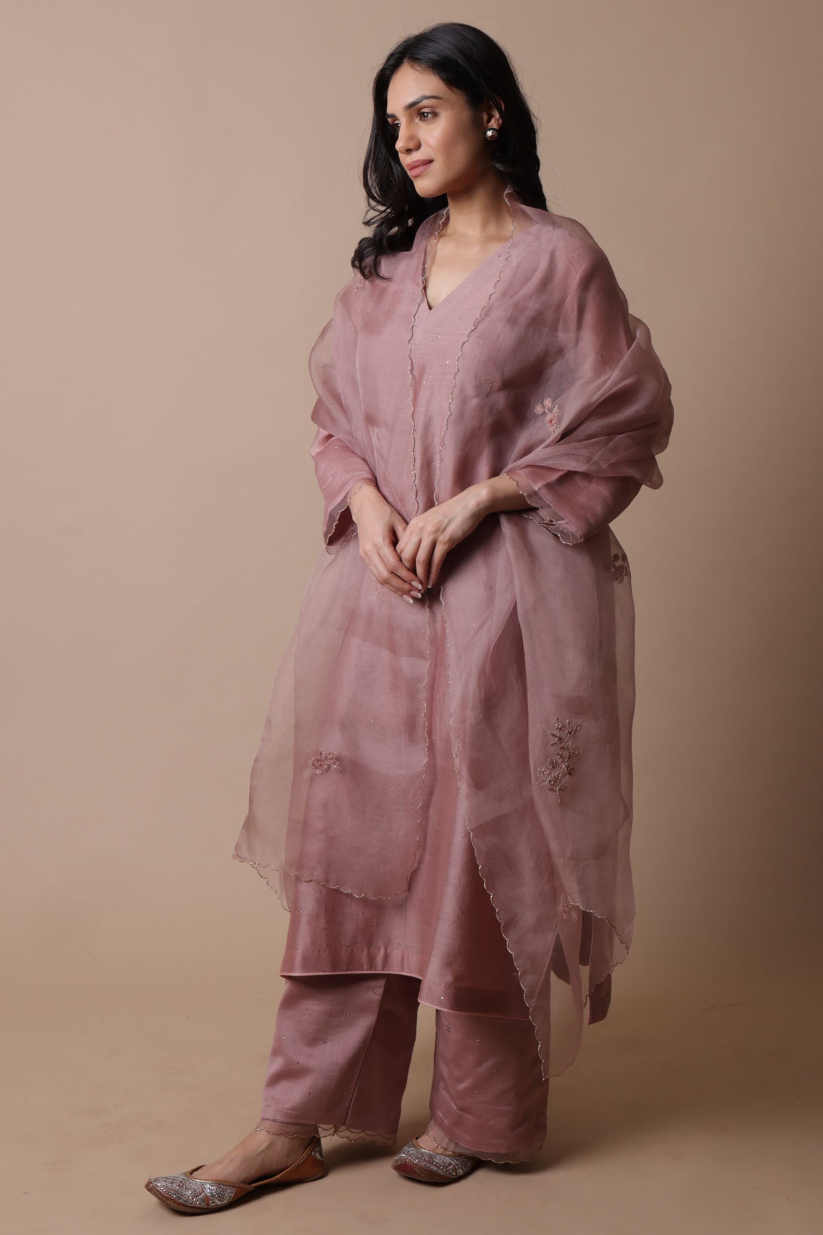 Pink Mukaish Chanderi Kurta Set
