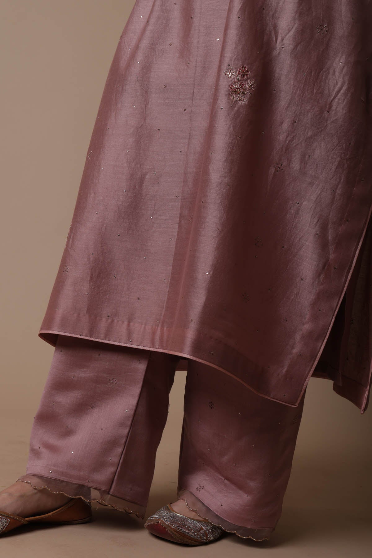 Pink Mukaish Chanderi Kurta Set