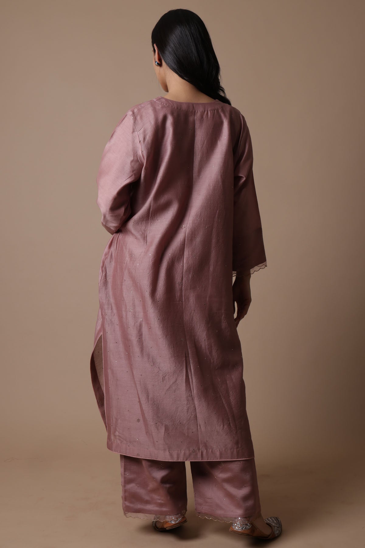 Pink Mukaish Chanderi Kurta Set