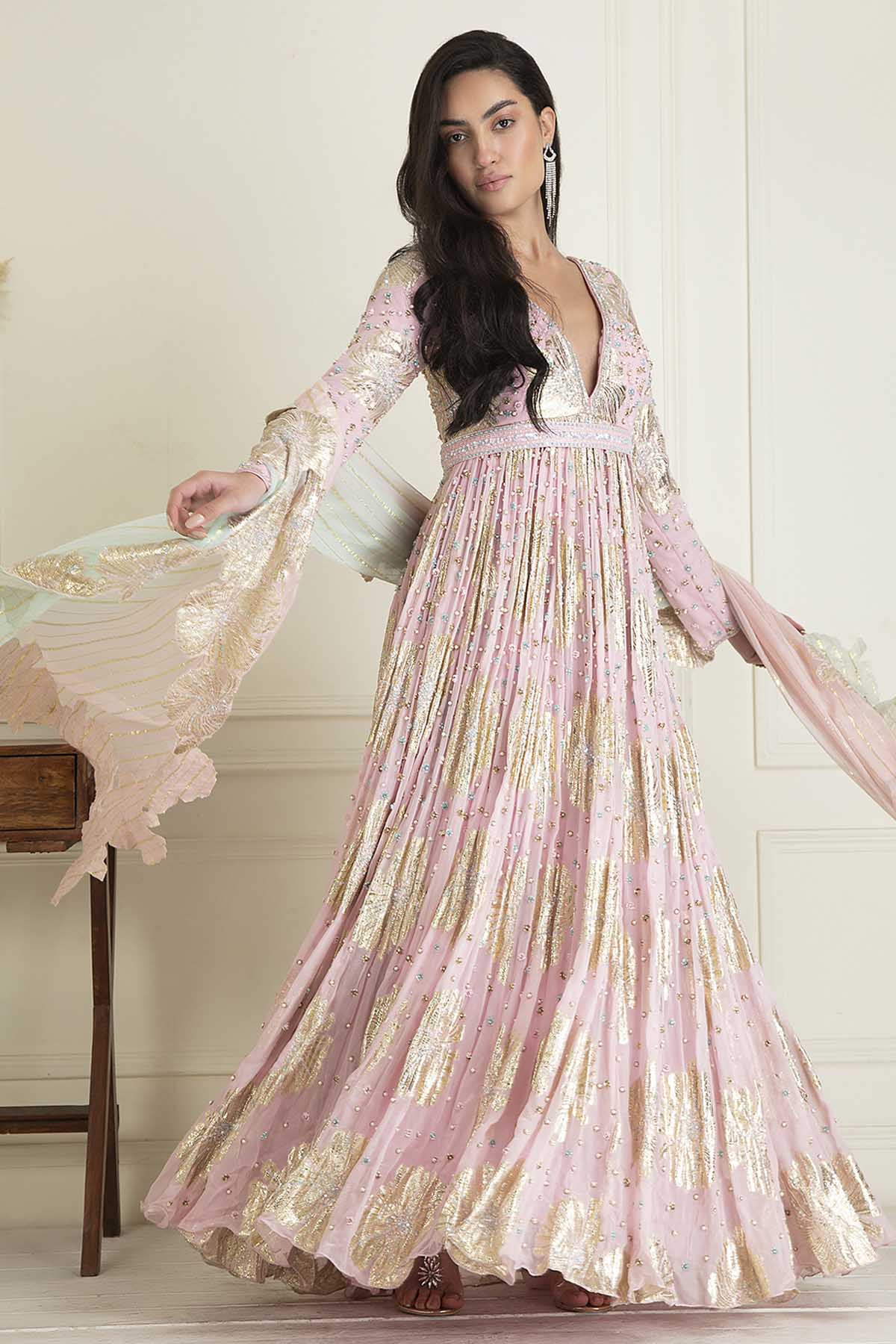 Pink Embroidered Anarkali Set