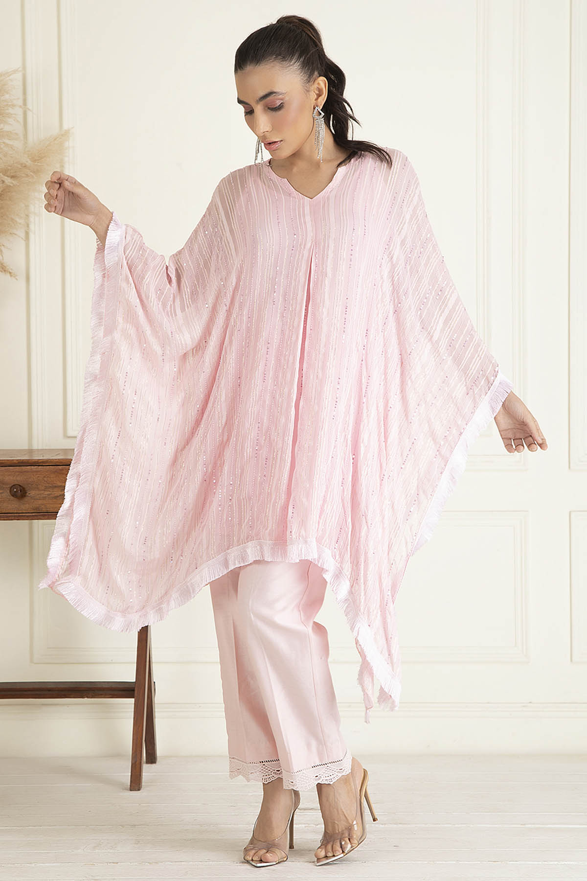 Pink Embroidered Kaftan Set