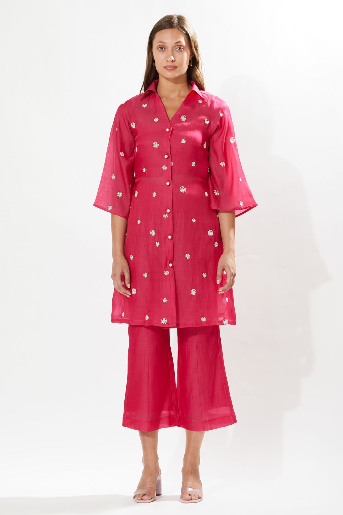 Buy Designer Meadow Pink Embroidered Tunic Set for Women at ScrollnShops