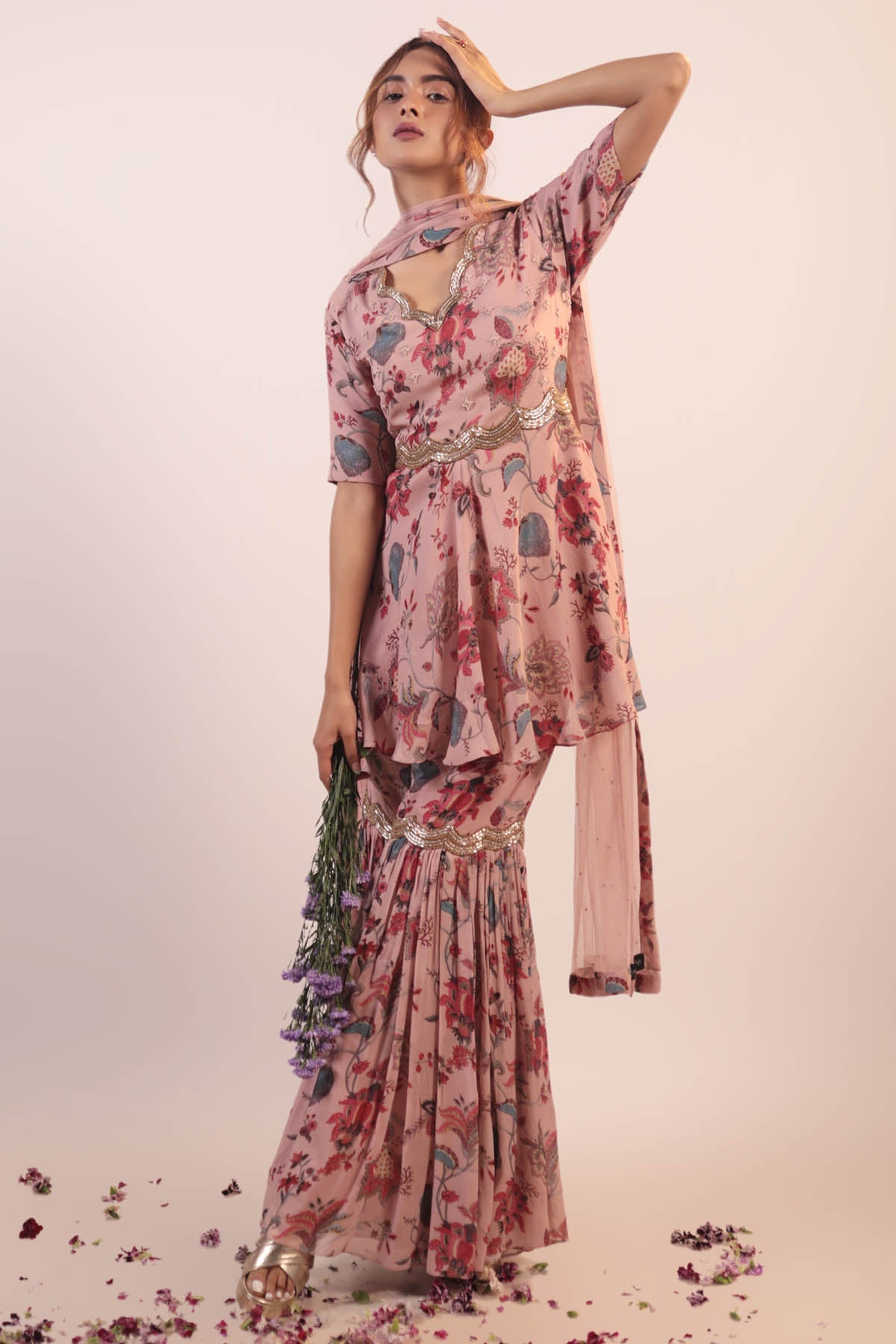Pink Floral Printed Kurta Set